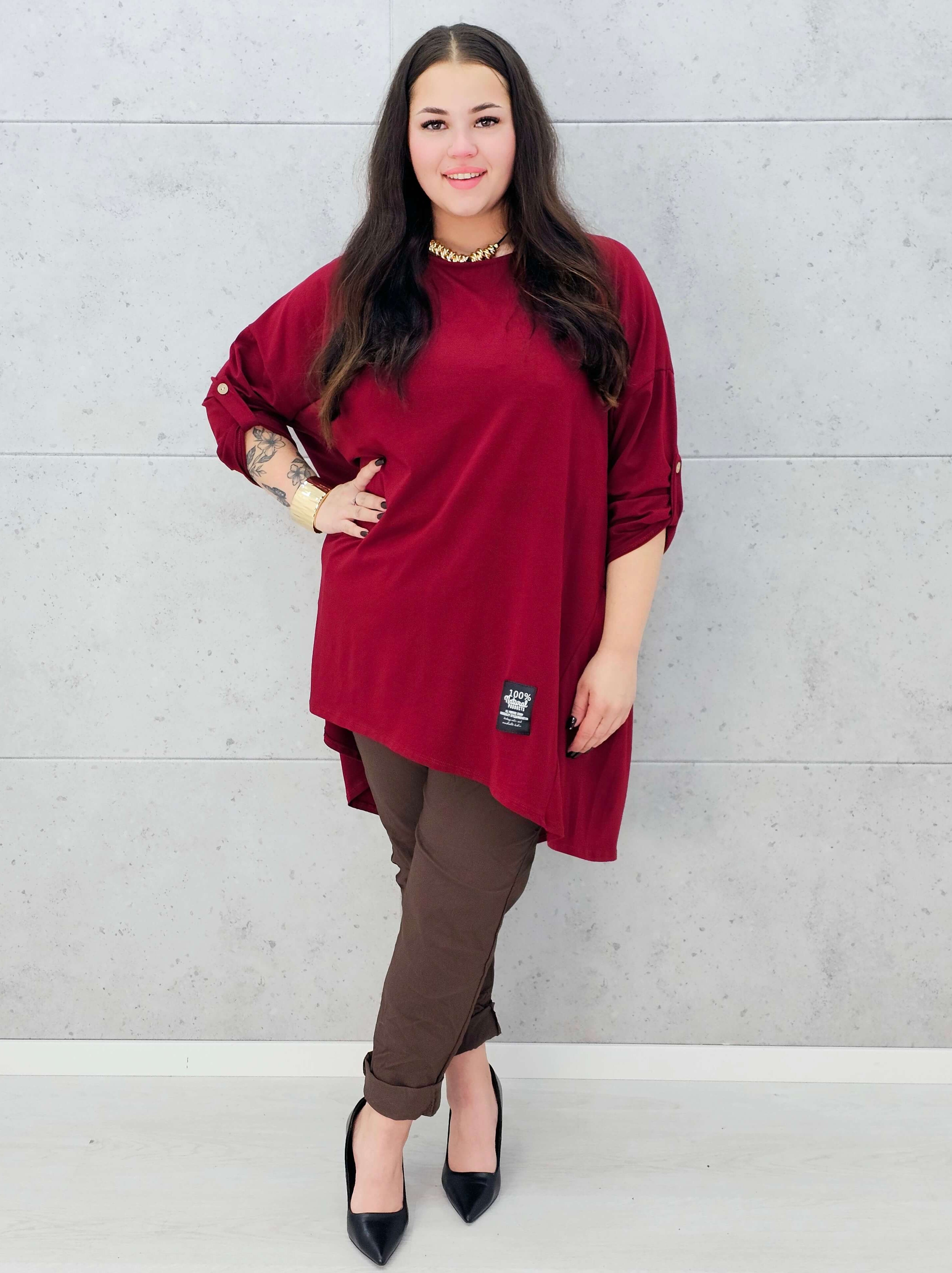 bluzka oversize bordowa plus size Stylowa XL – długa