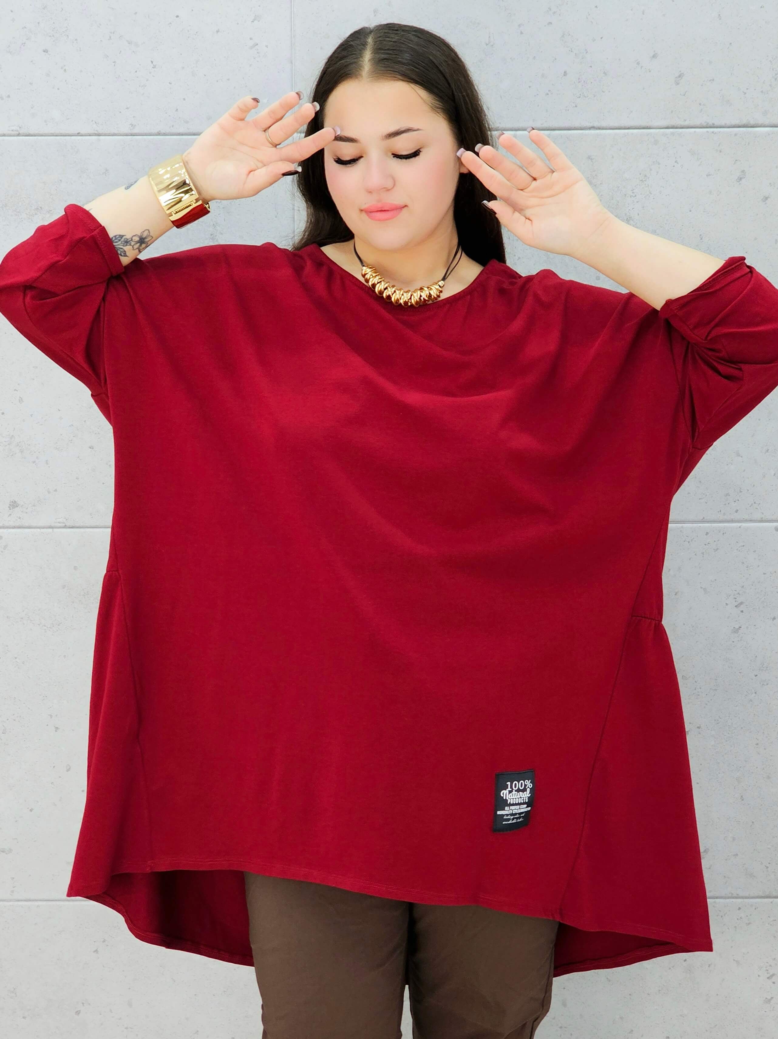 bluzka oversize bordowa plus size Stylowa XL – przód
