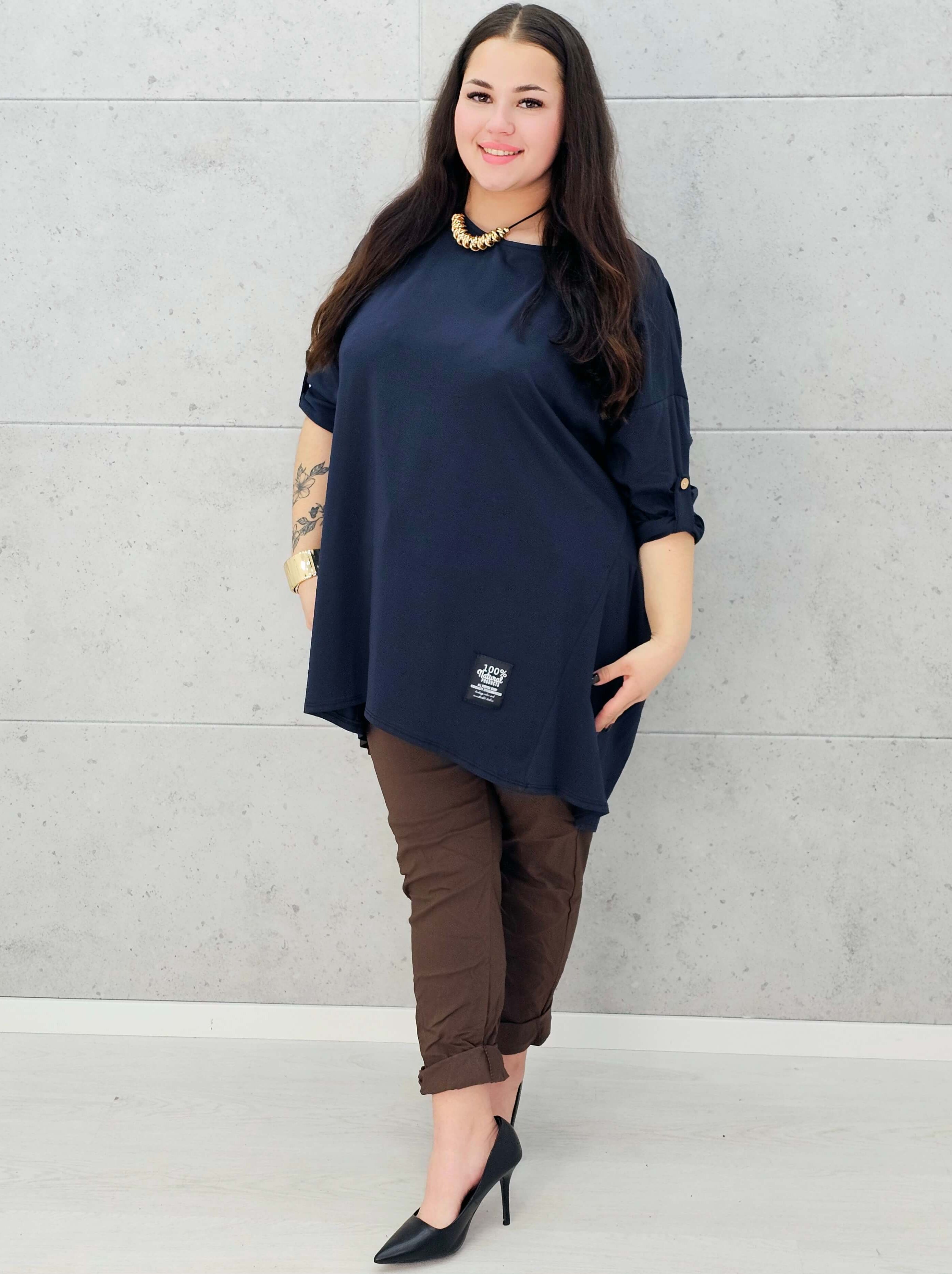 bluzka oversize granatowa plus size Stylowa XL –długa