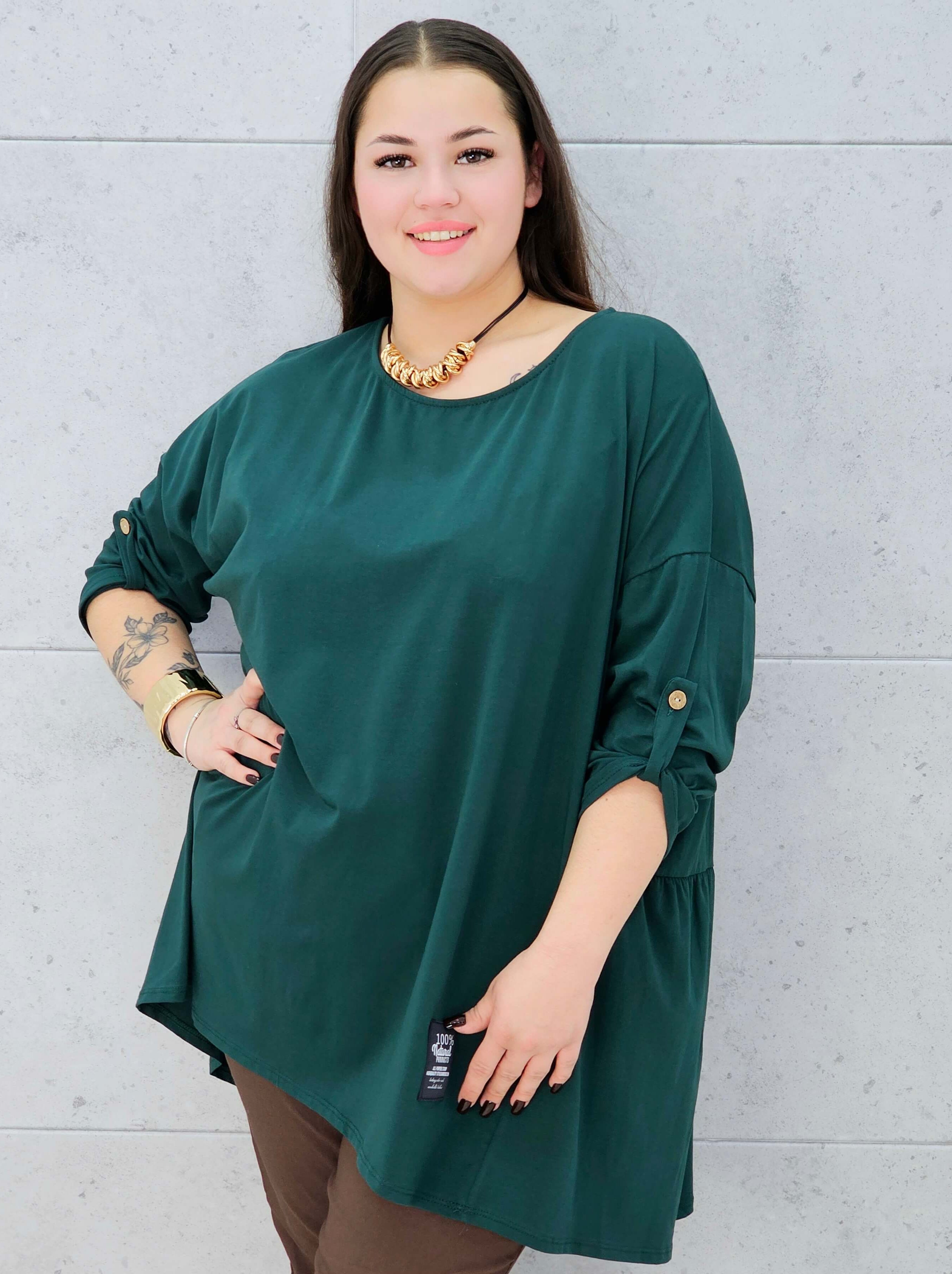 bluzka oversize zielona plus size Stylowa XL – rękaw podpinany
