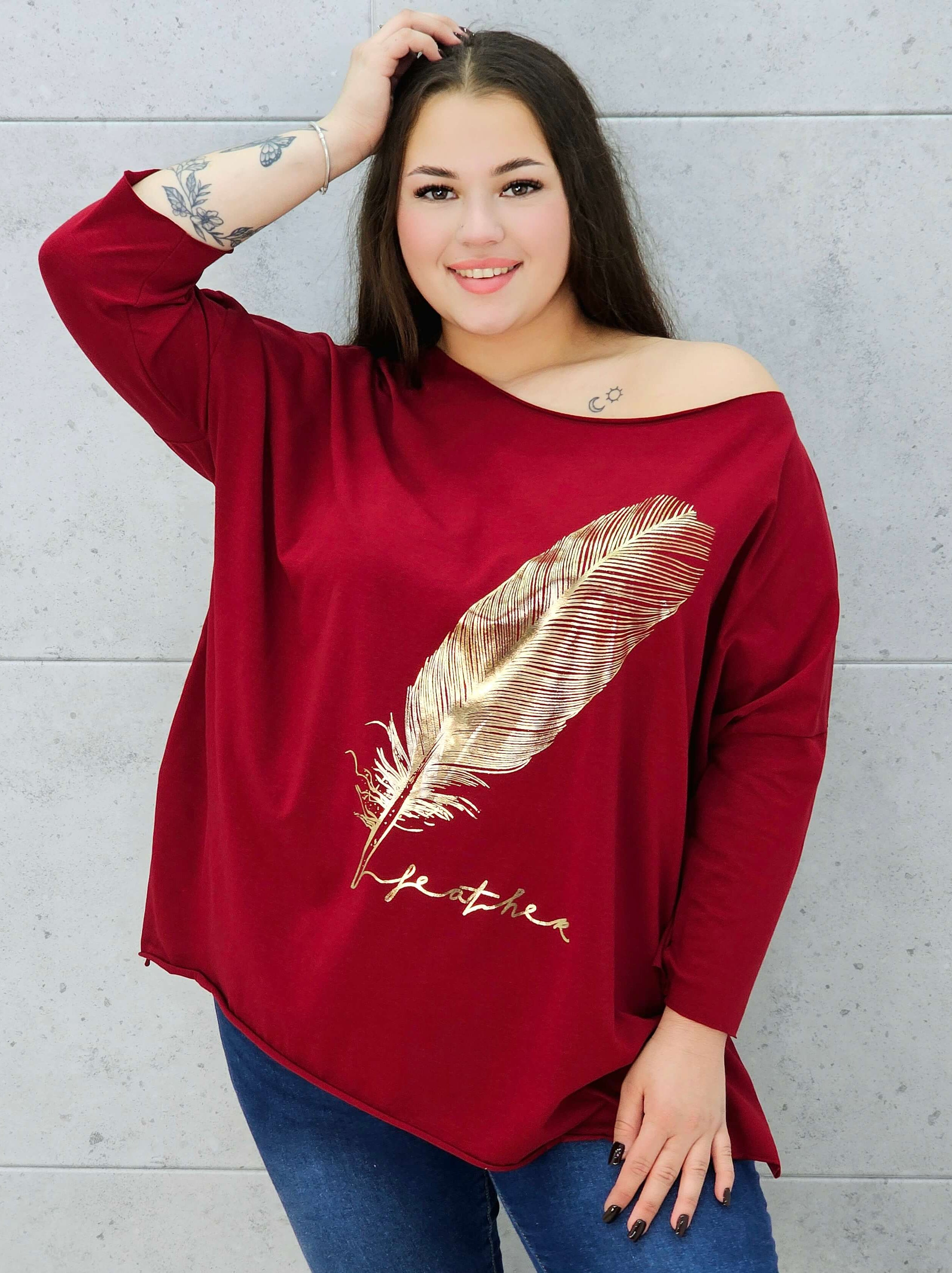 Bluzka ze złotym piórem plus size Stylowa XL