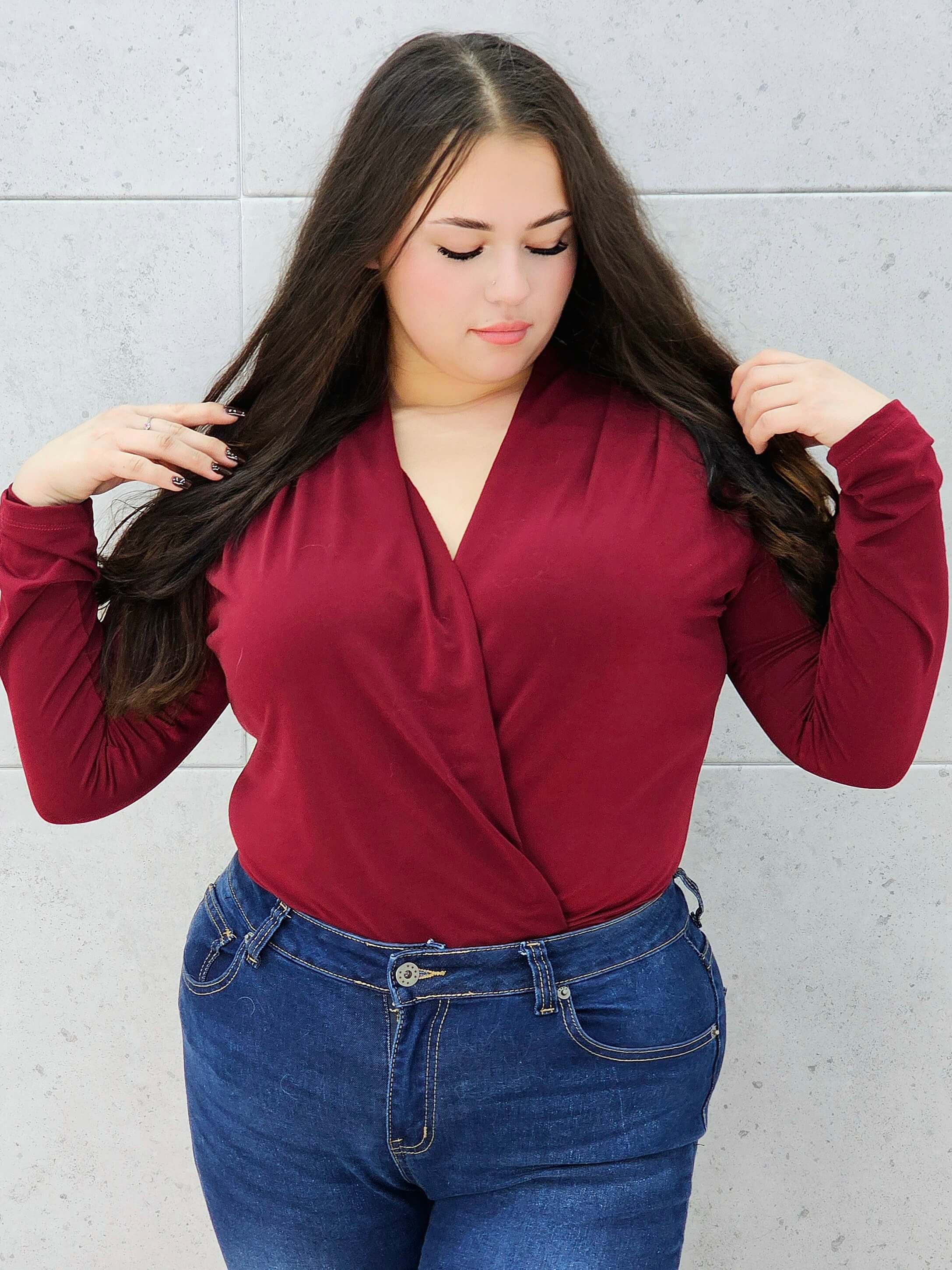 body kopertowe bordowe plus size – przód