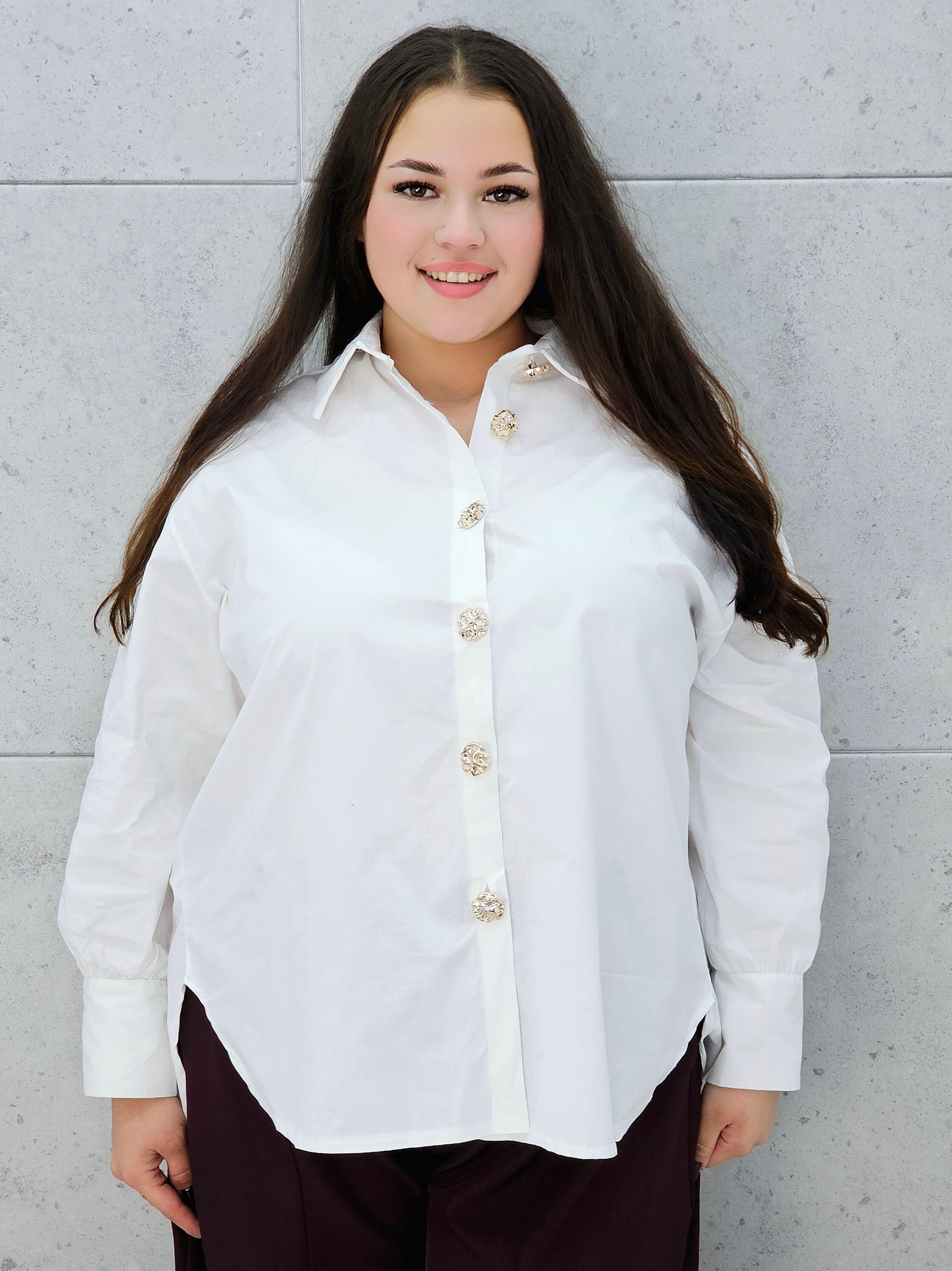 koszula plus size biała z eleganckimi guzikami