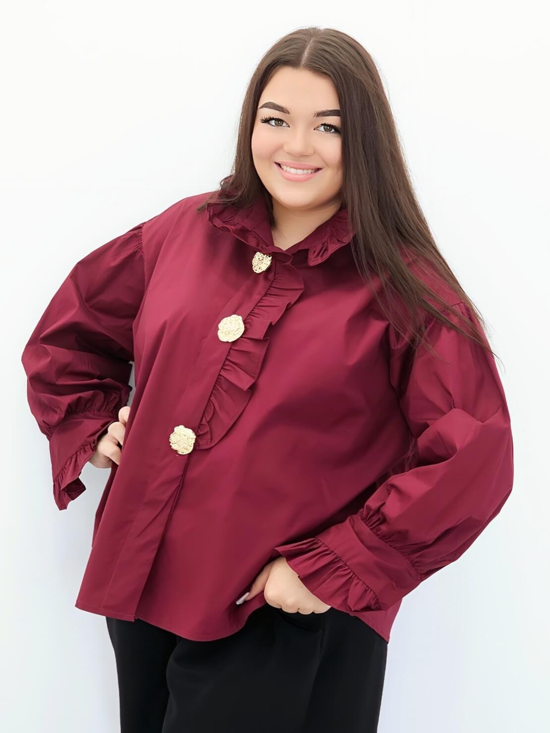 Elegancka koszula z falbanką i złotymi guzikami Stylowa XL