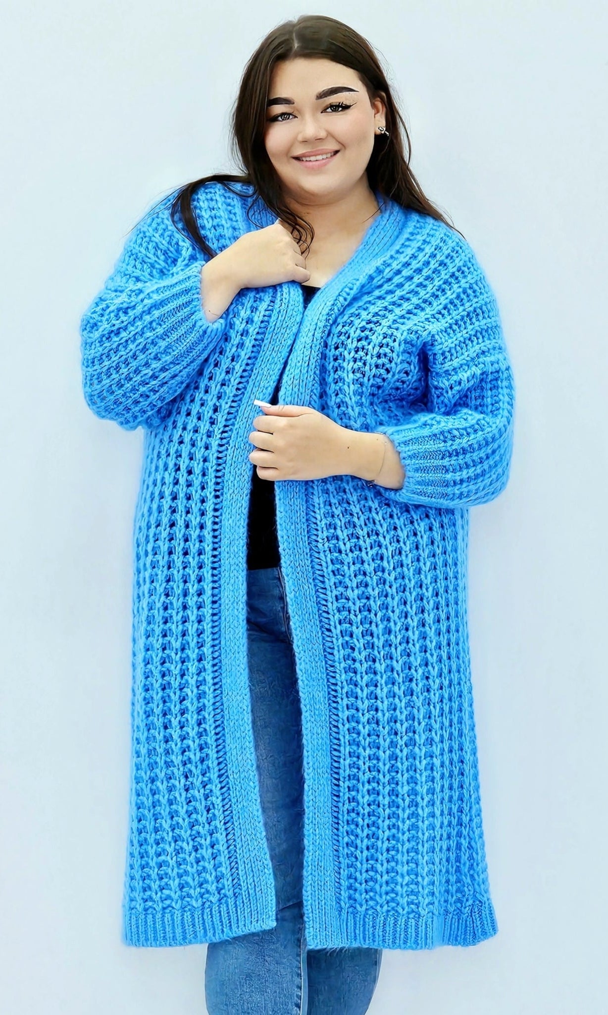 Długi kardigan oversize z grubym splotem. Stylowa XL