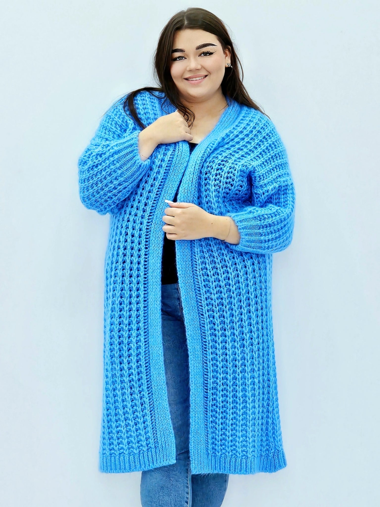 Długi kardigan oversize z grubym splotem. Stylowa XL