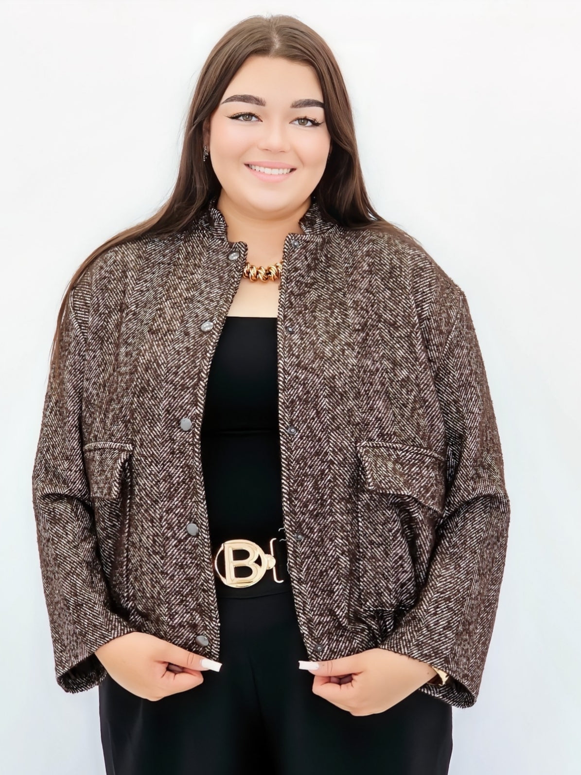 Krótka marynarka w jodełkę Stylowa XL