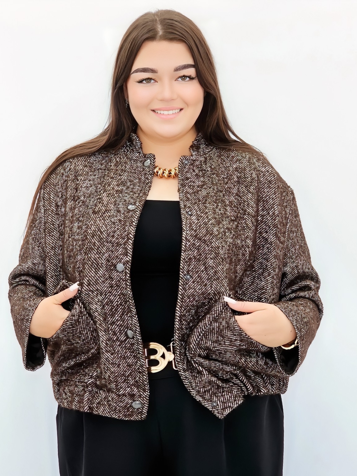 Krótka marynarka w jodełkę Stylowa XL