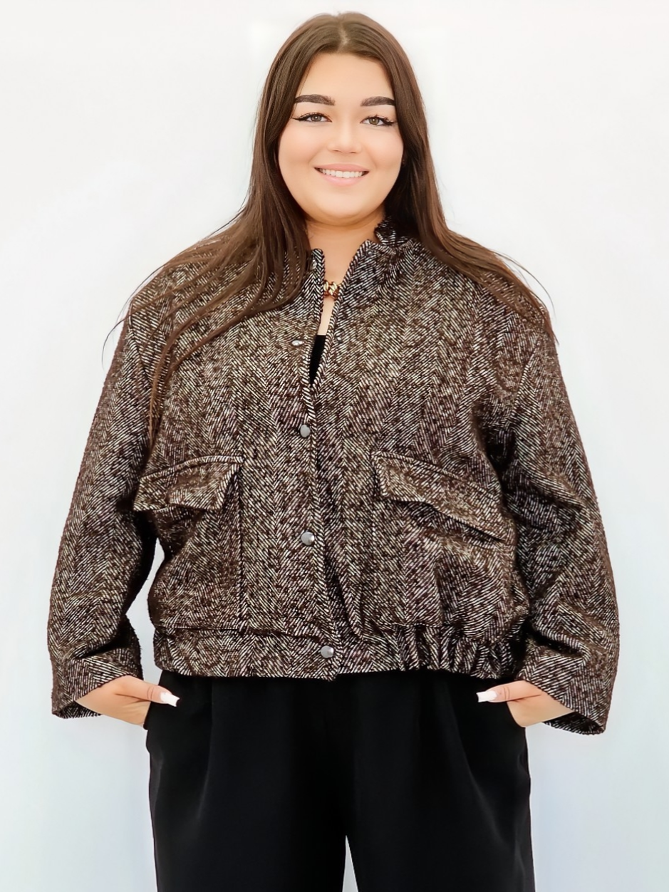 Krótka marynarka w jodełkę Stylowa XL