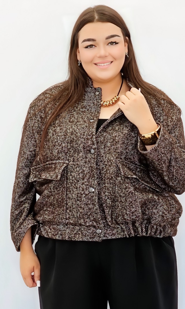 Krótka marynarka w jodełkę Stylowa XL