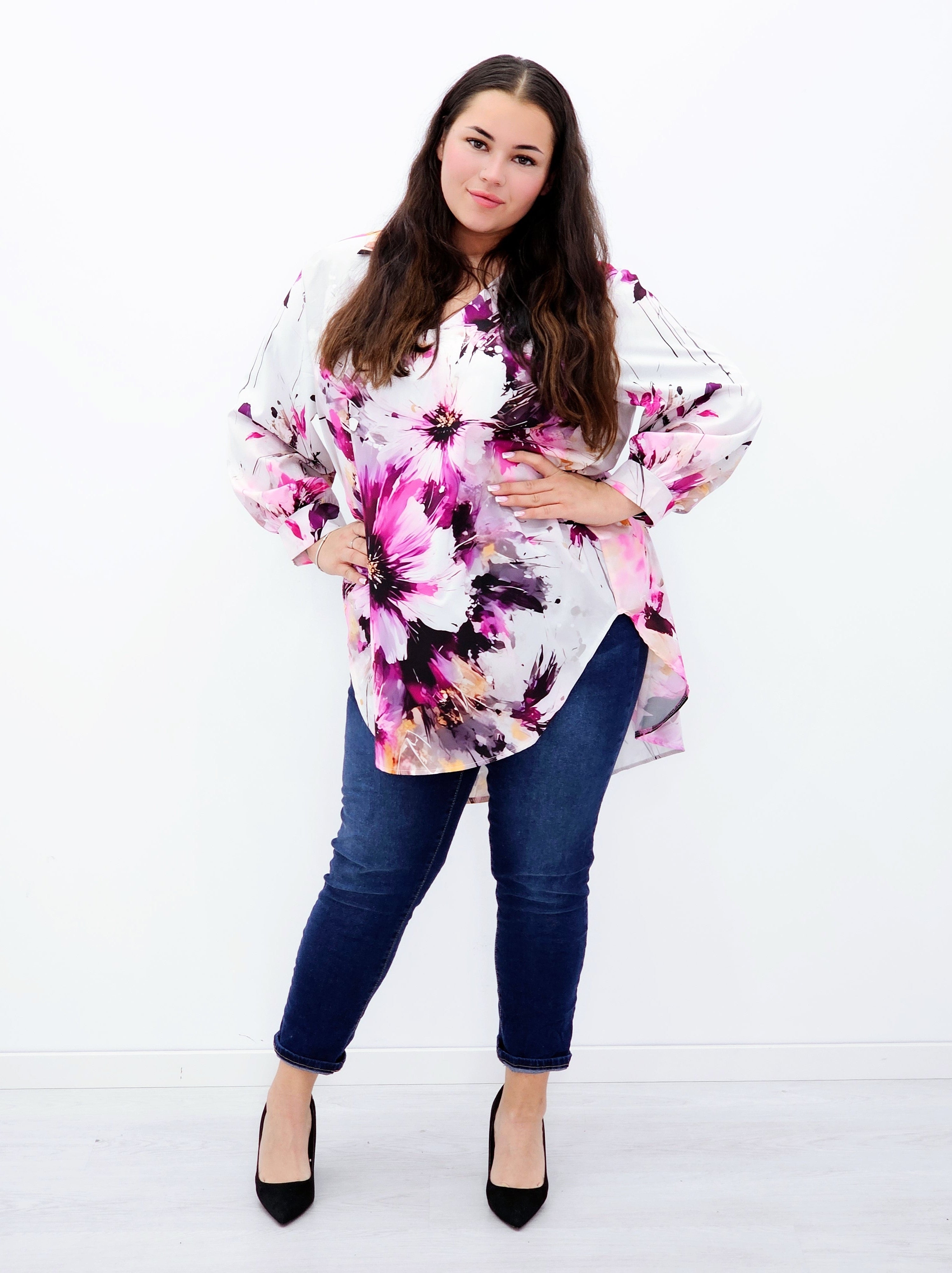 Bluzka szyfonowa oversize – modna bluzka z printem dla kobiet plus size Stylowa XL