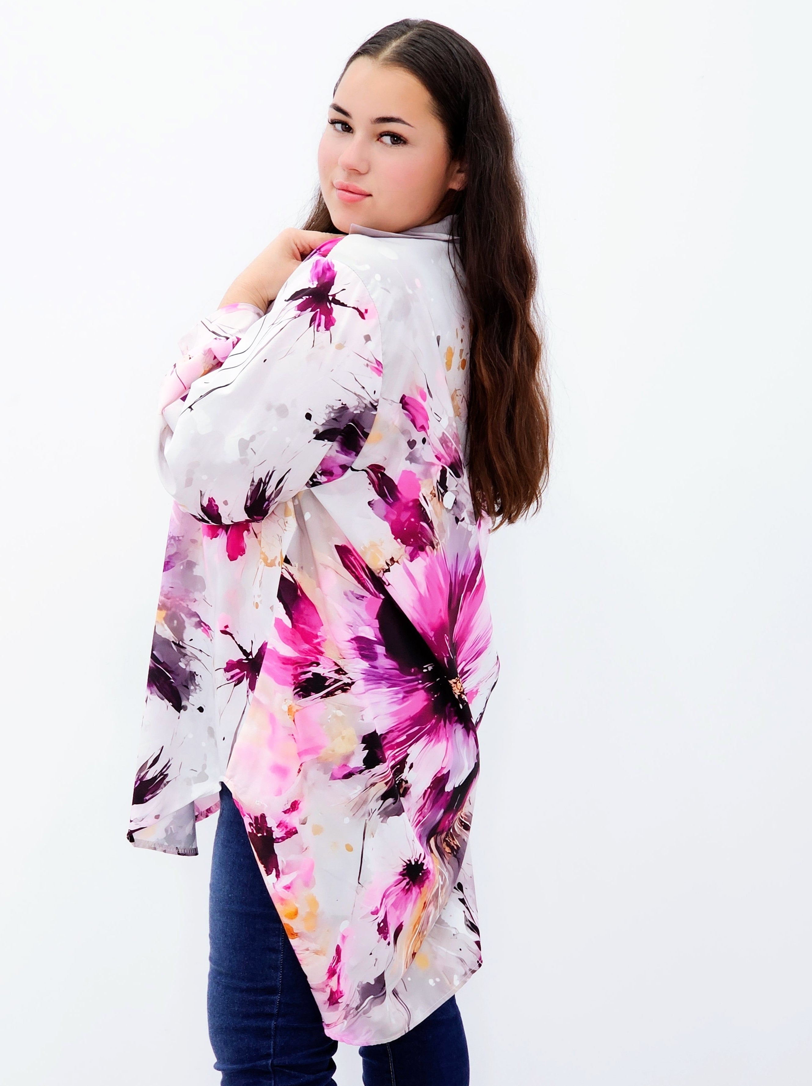 Bluzka szyfonowa oversize – modna bluzka z printem dla kobiet plus size Stylowa XL