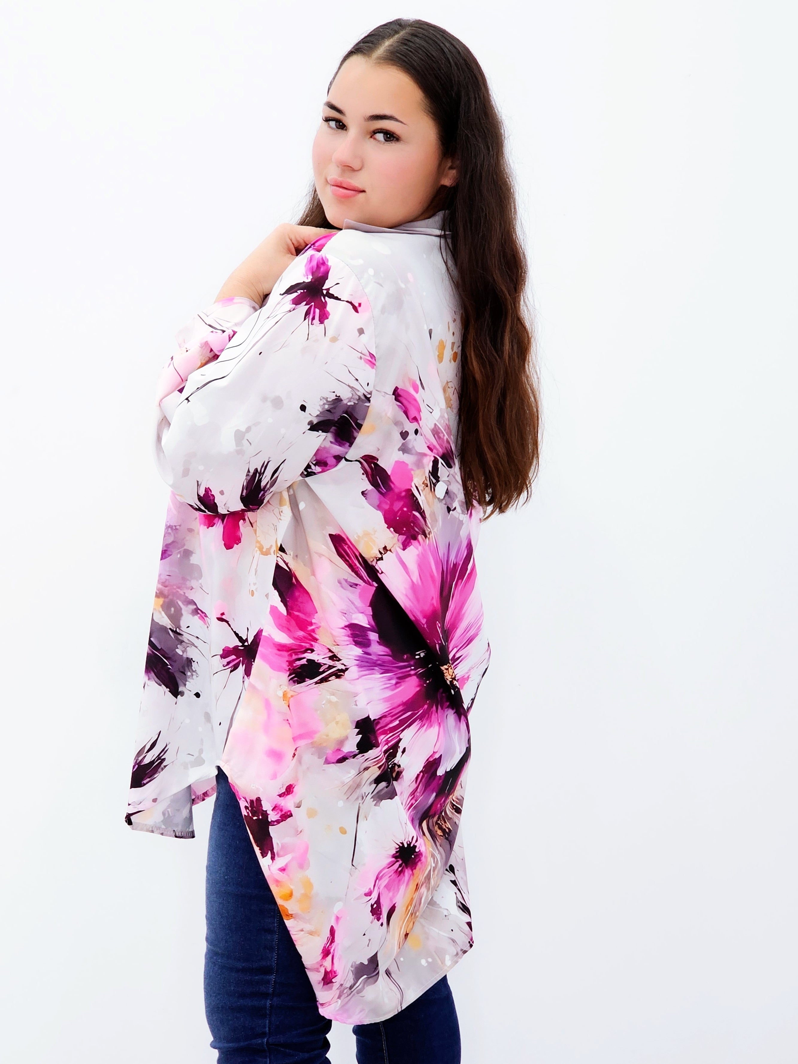 Bluzka szyfonowa oversize – modna bluzka z printem dla kobiet plus size Stylowa XL