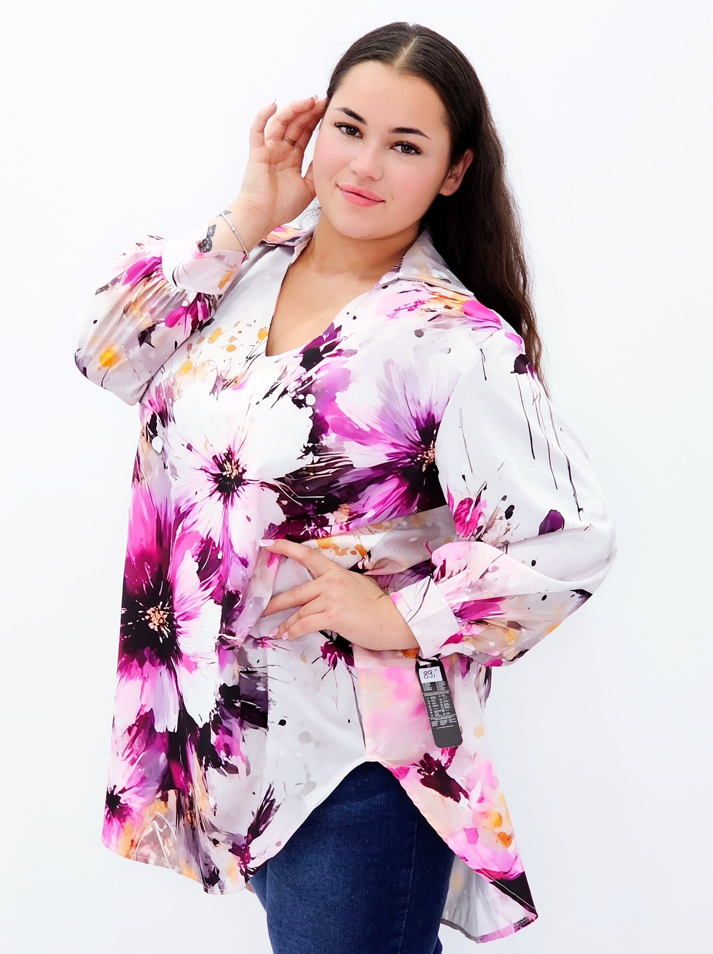 Bluzka szyfonowa oversize – modna bluzka z printem dla kobiet plus size Stylowa XL