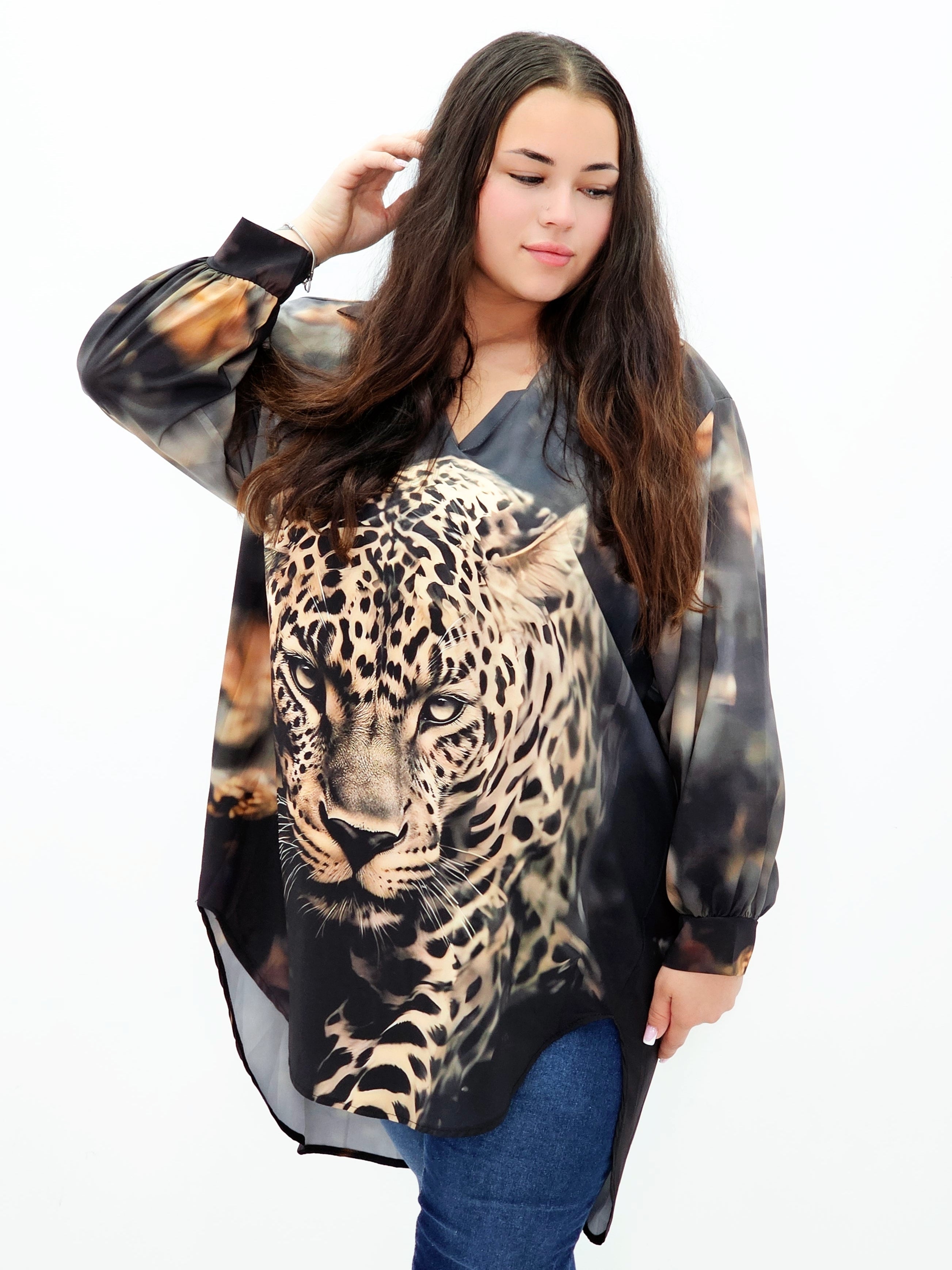Bluzka szyfonowa oversize – modna bluzka z printem dla kobiet plus size Stylowa XL