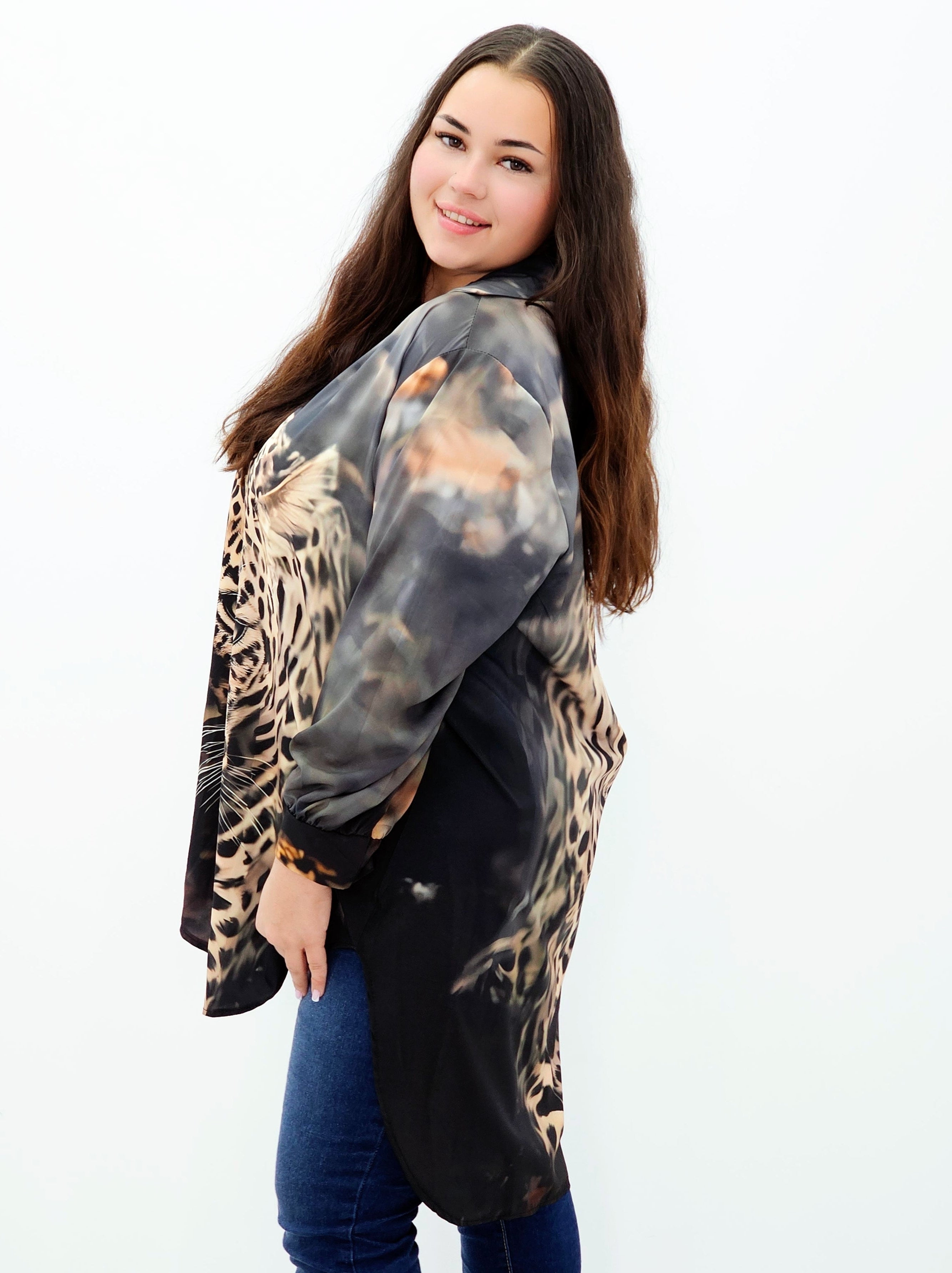 Bluzka szyfonowa oversize – modna bluzka z printem dla kobiet plus size Stylowa XL