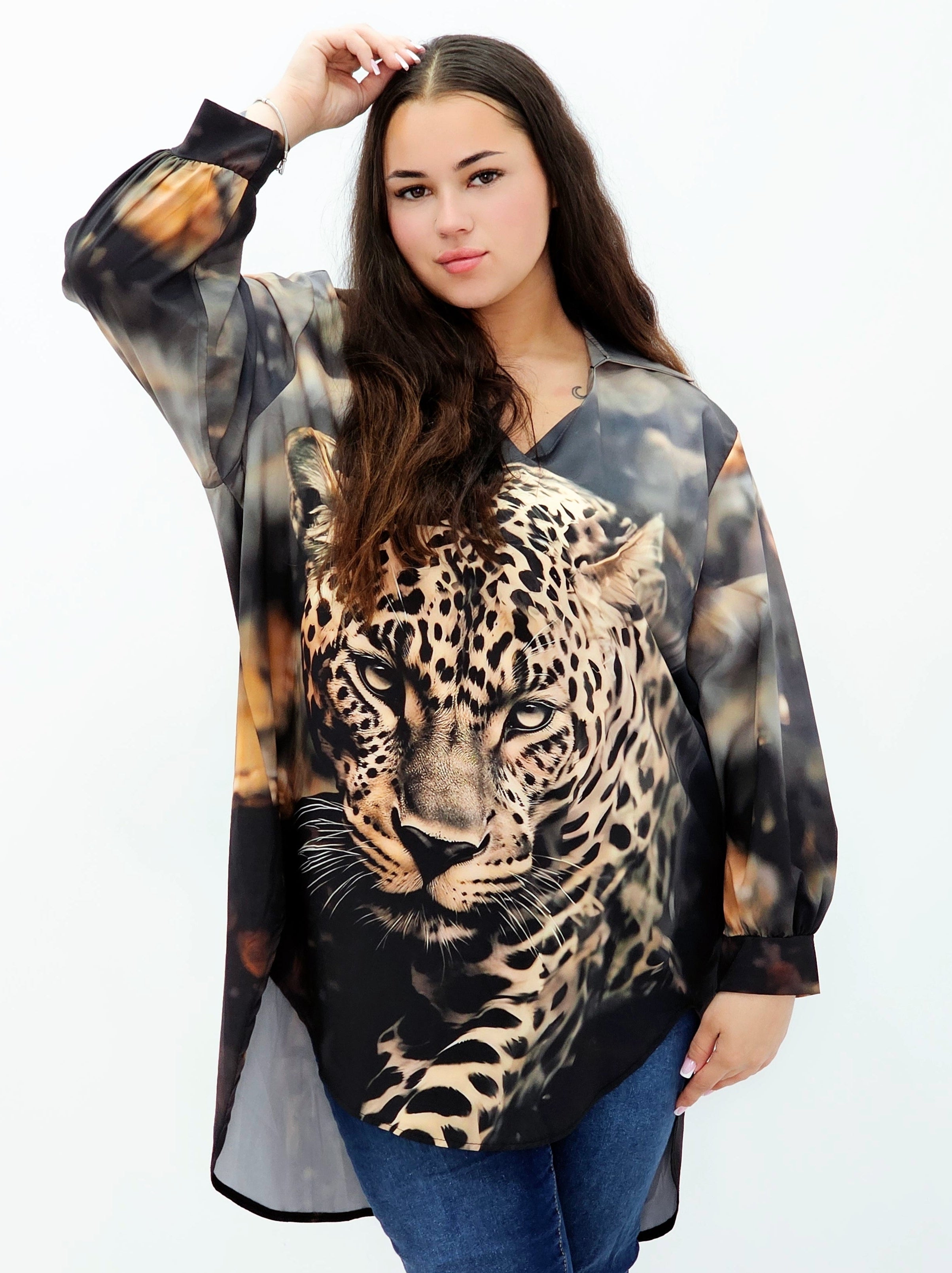 Bluzka szyfonowa oversize – modna bluzka z printem dla kobiet plus size Stylowa XL