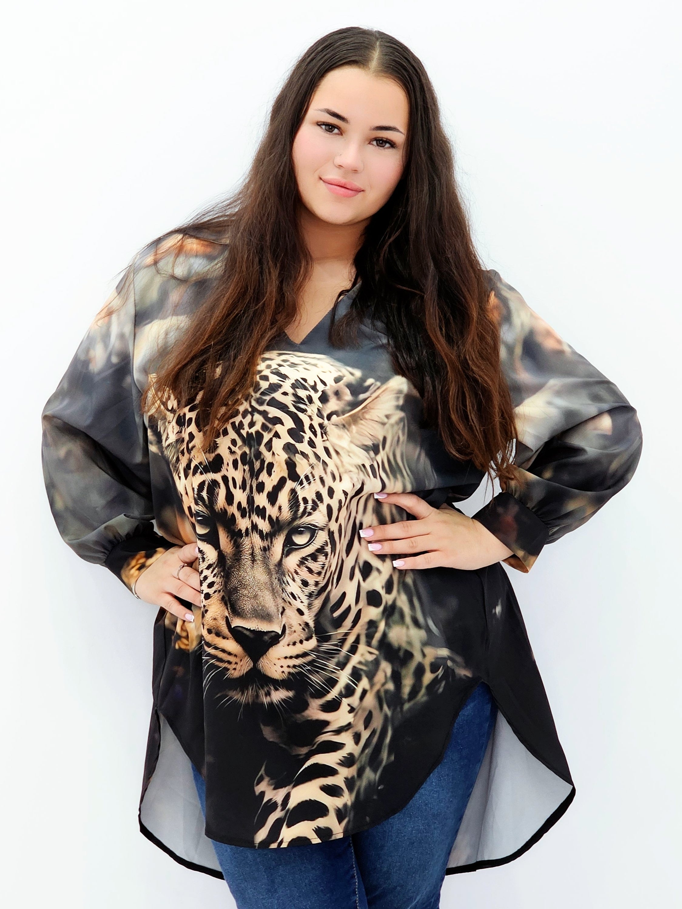 Bluzka szyfonowa oversize – modna bluzka z printem dla kobiet plus size Stylowa XL