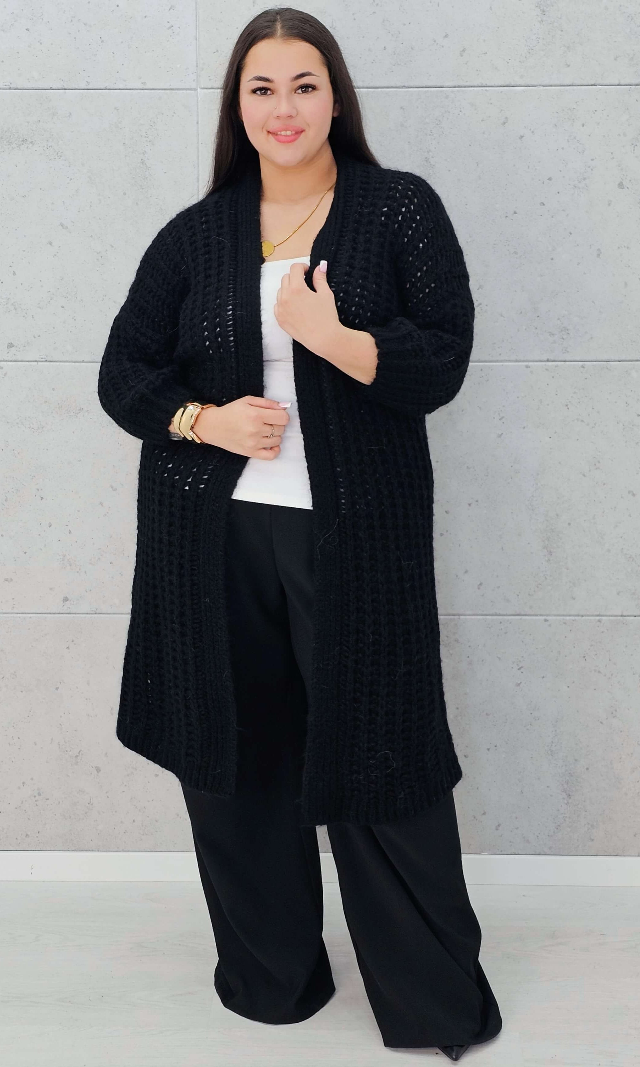 Długi kardigan oversize z grubym splotem. Stylowa XL