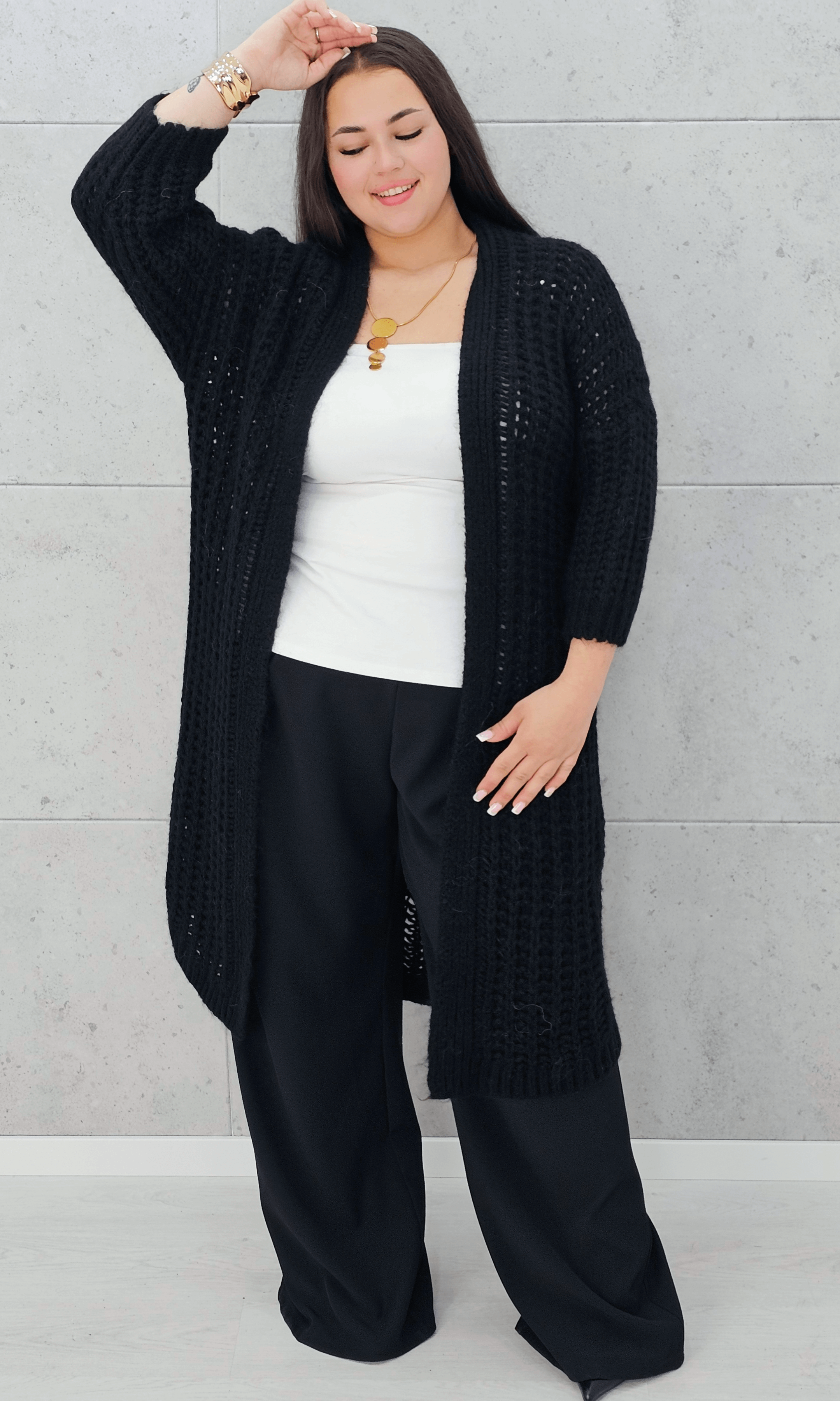 Długi kardigan oversize z grubym splotem. Stylowa XL