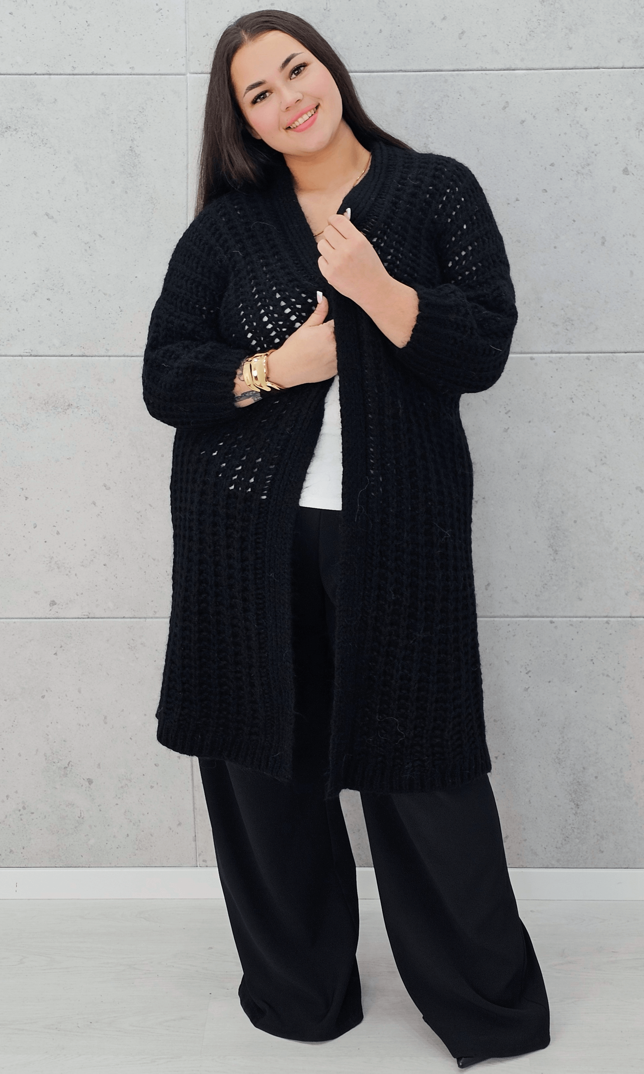 Długi kardigan oversize z grubym splotem. Stylowa XL