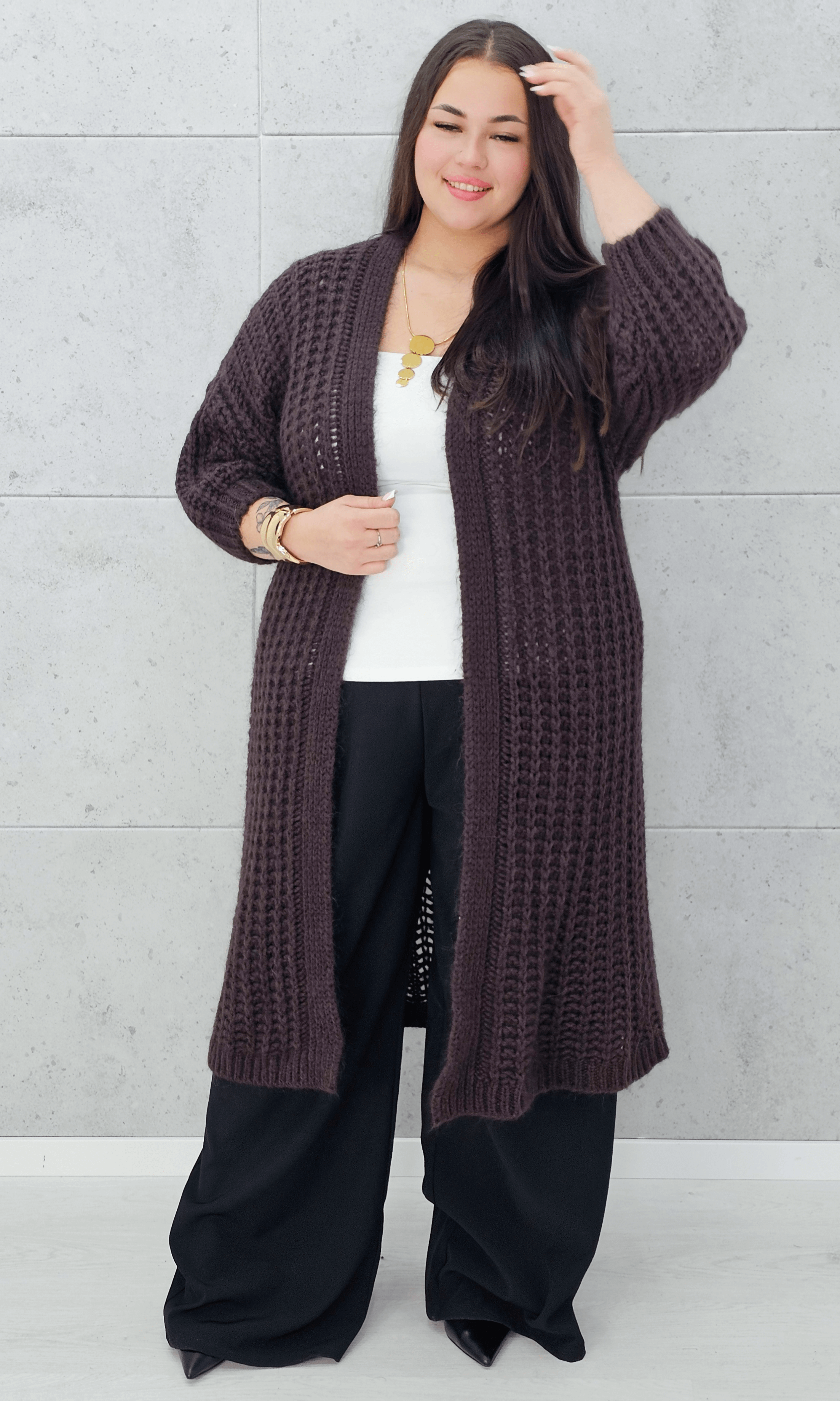 Długi kardigan oversize z grubym splotem. Stylowa XL