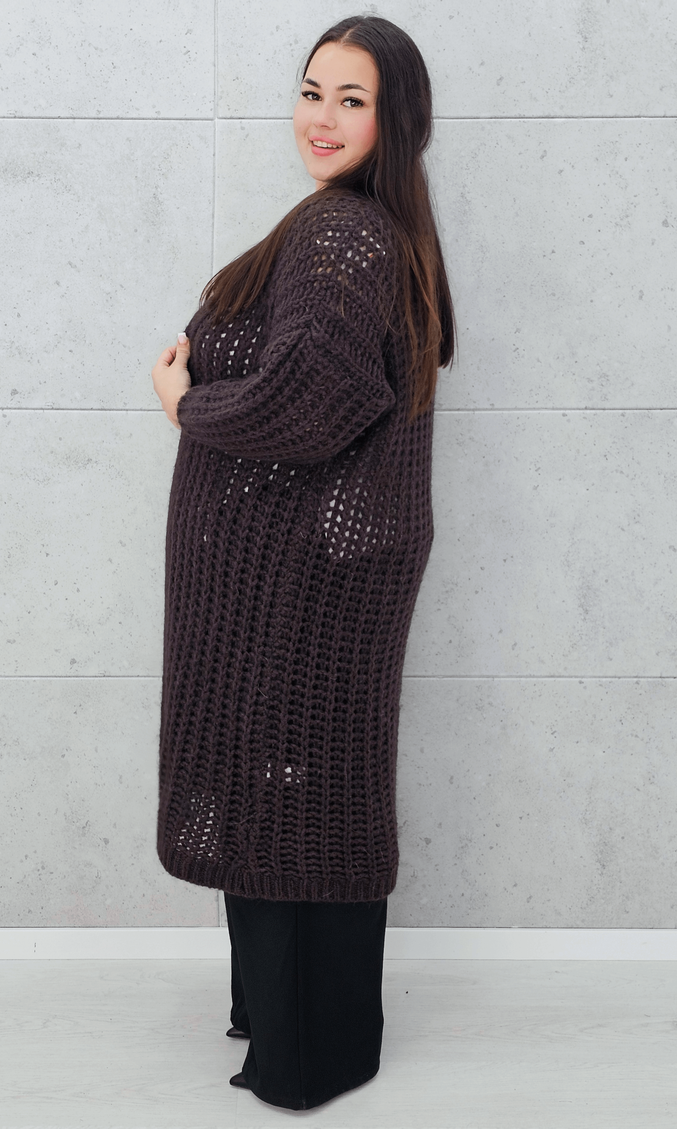 Długi kardigan oversize z grubym splotem. Stylowa XL