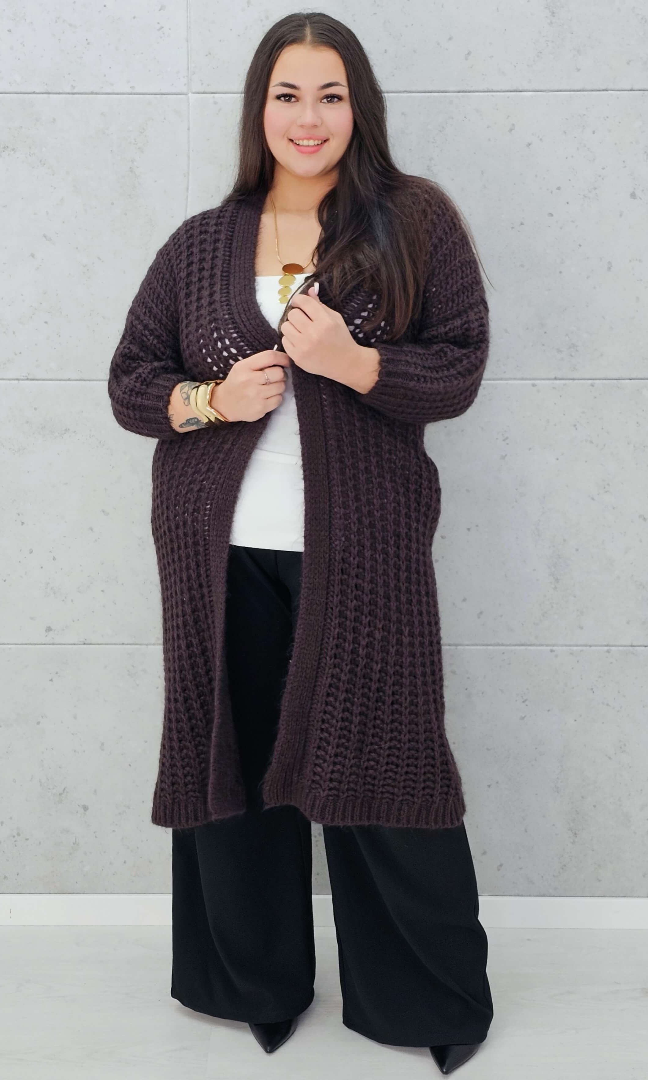 Długi kardigan oversize z grubym splotem. Stylowa XL