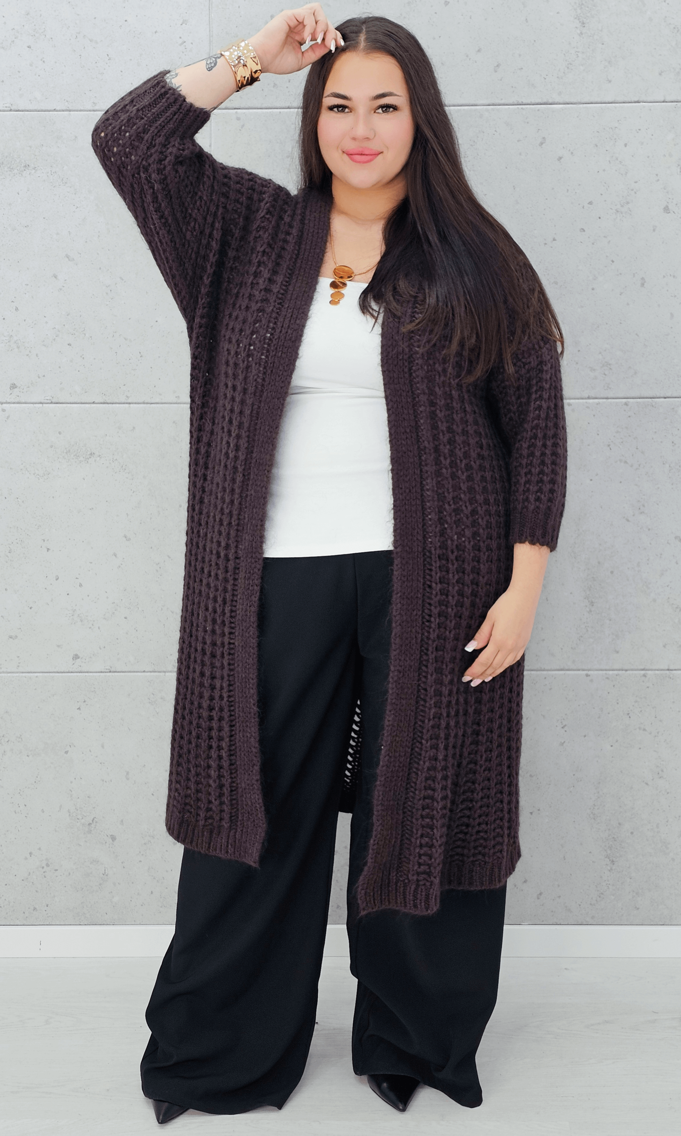 Długi kardigan oversize z grubym splotem. Stylowa XL