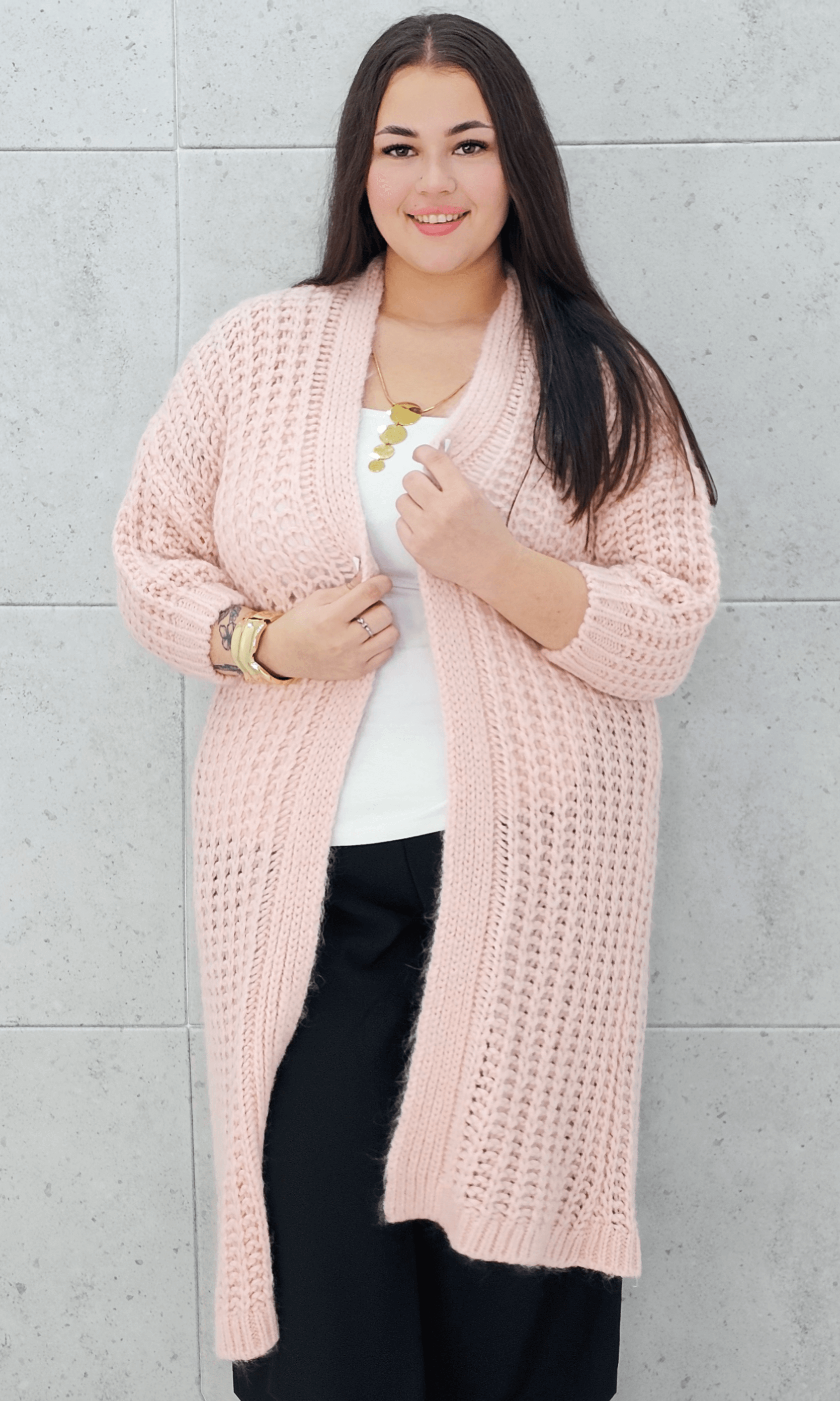 Długi kardigan oversize z grubym splotem. Stylowa XL