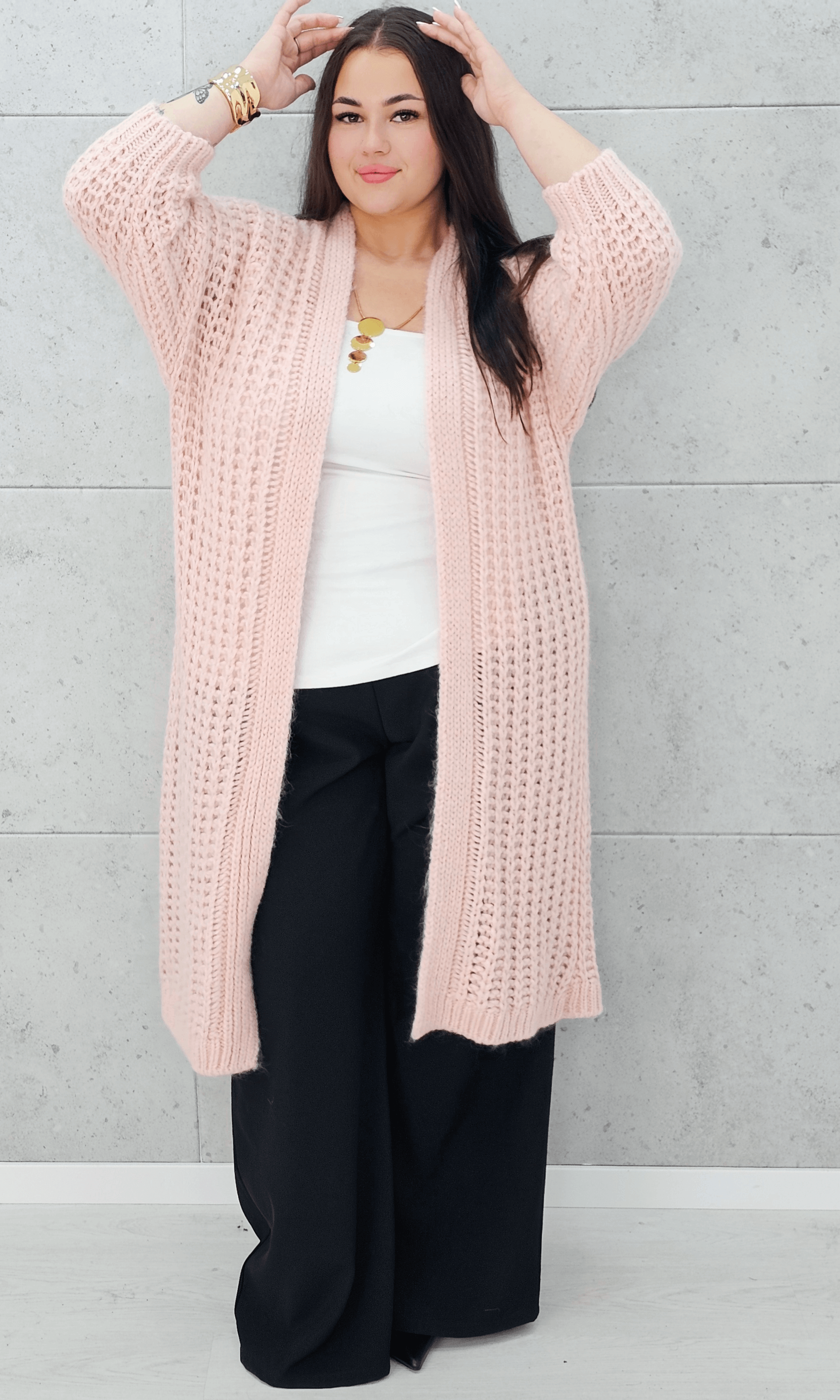 Długi kardigan oversize z grubym splotem. Stylowa XL