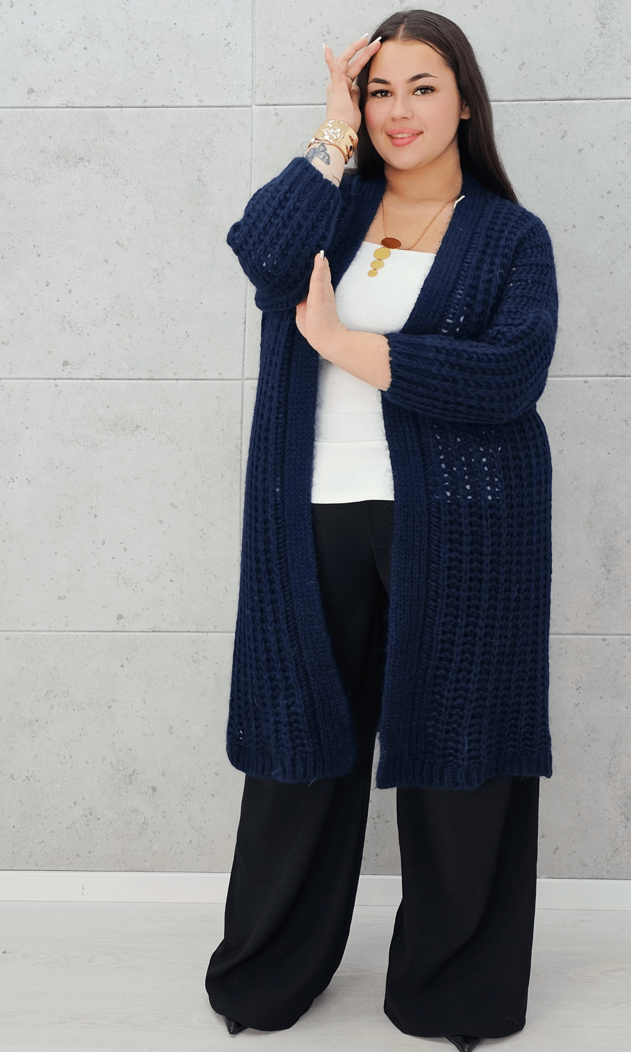 Długi kardigan oversize z grubym splotem. Stylowa XL