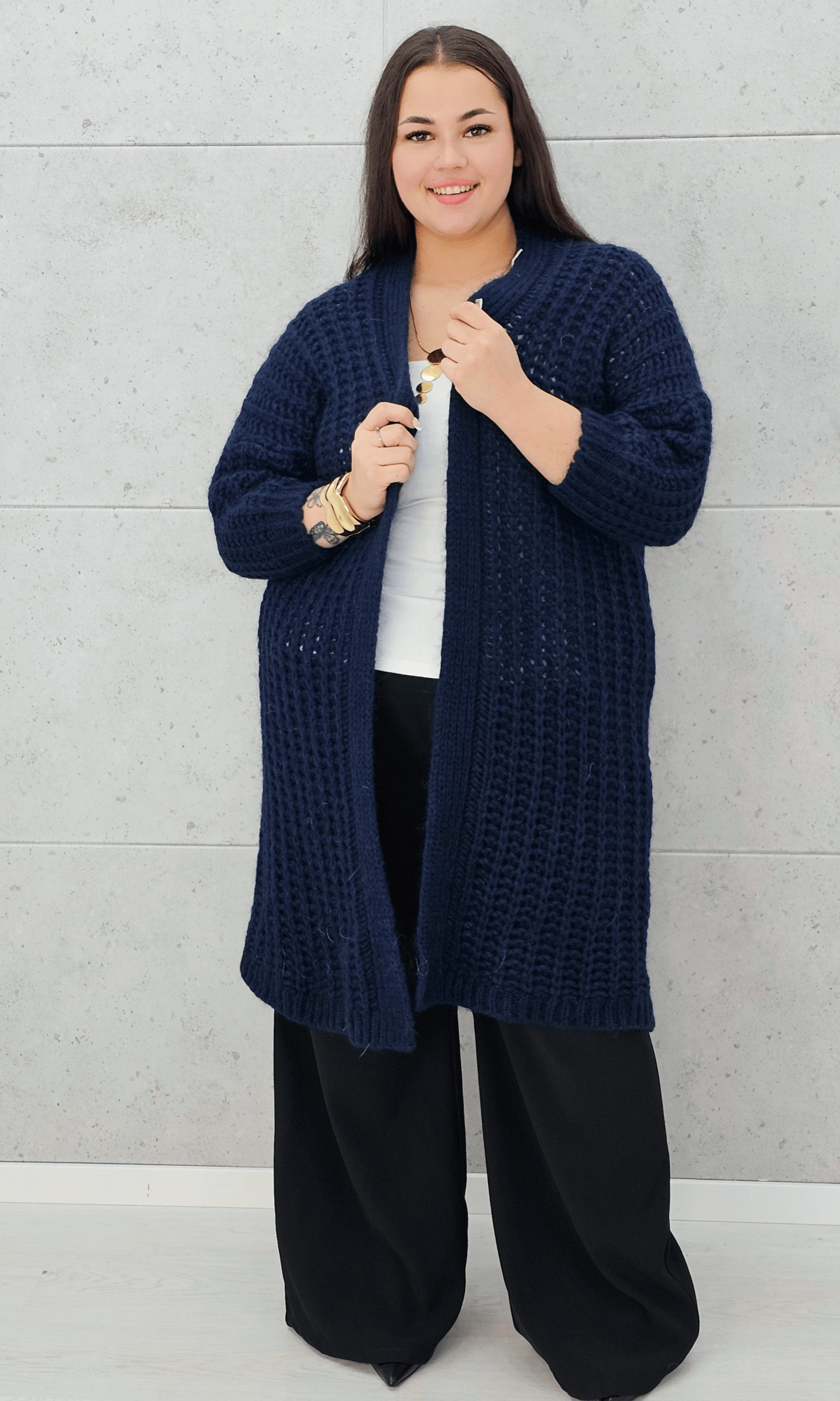 Długi kardigan oversize z grubym splotem. Stylowa XL