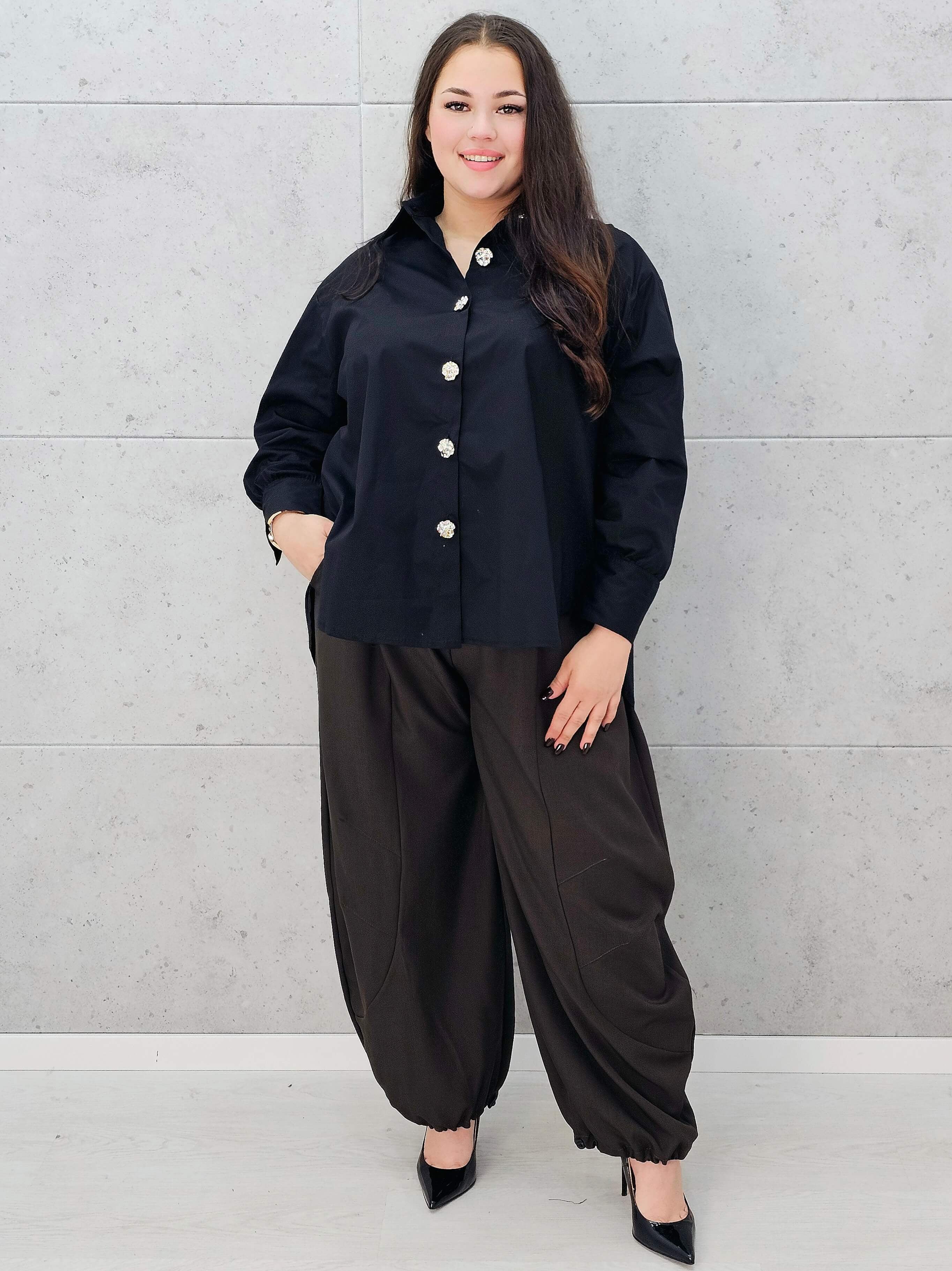 eleganckie spodnie XXL plus size z gumką w pasie