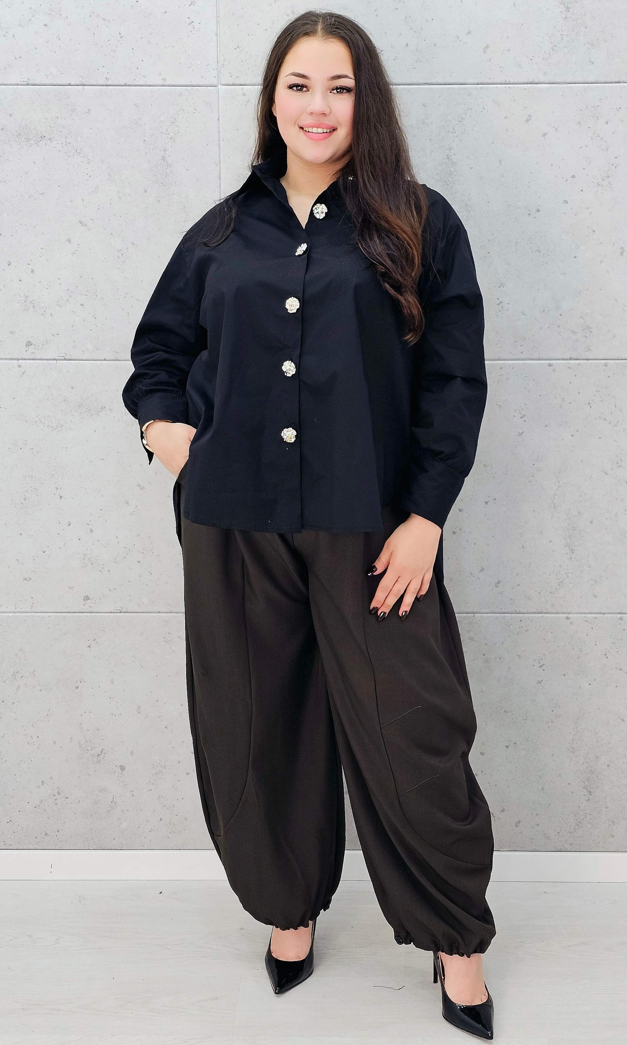 eleganckie spodnie XXL plus size z gumką w pasie