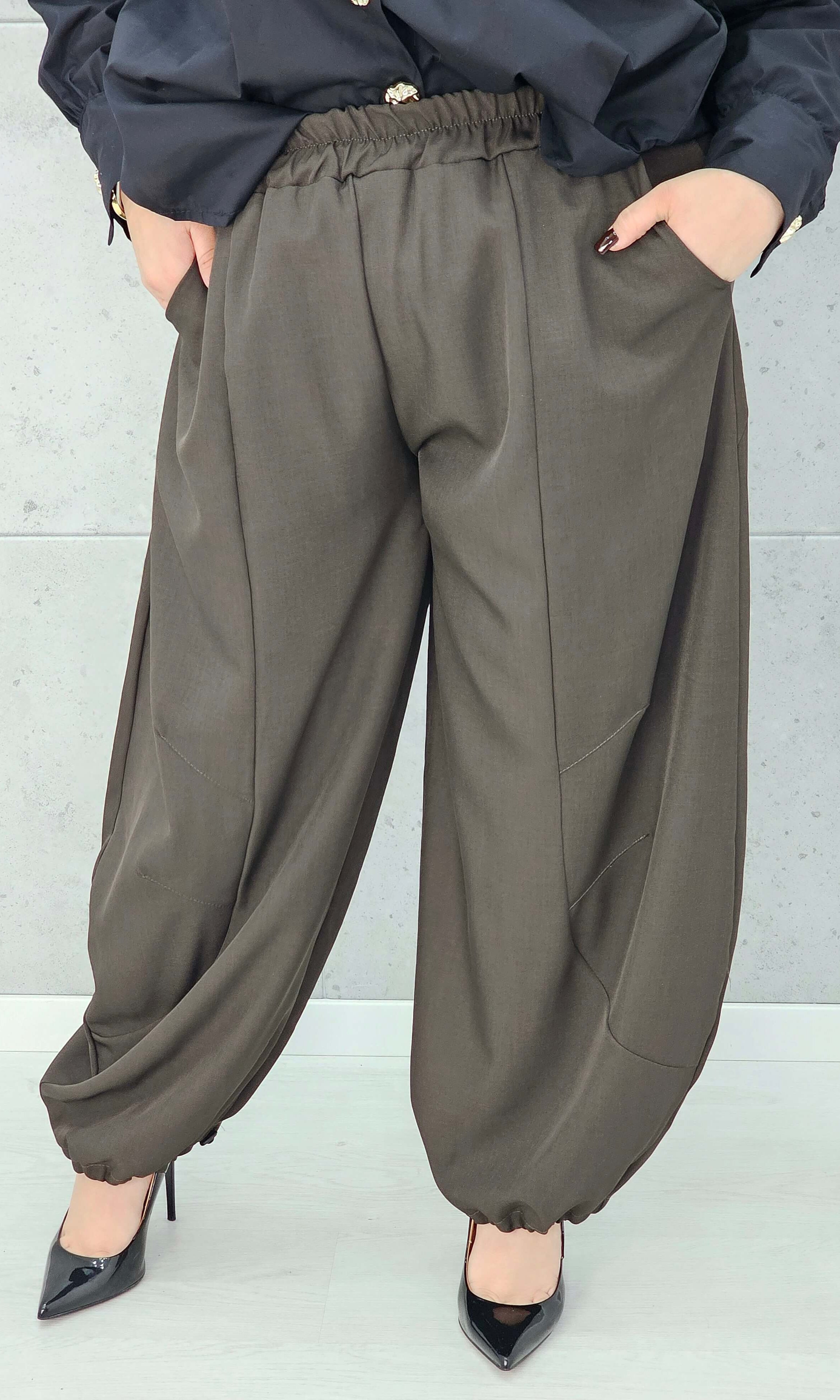 eleganckie spodnie XXL plus size z gumką w pasie przodem