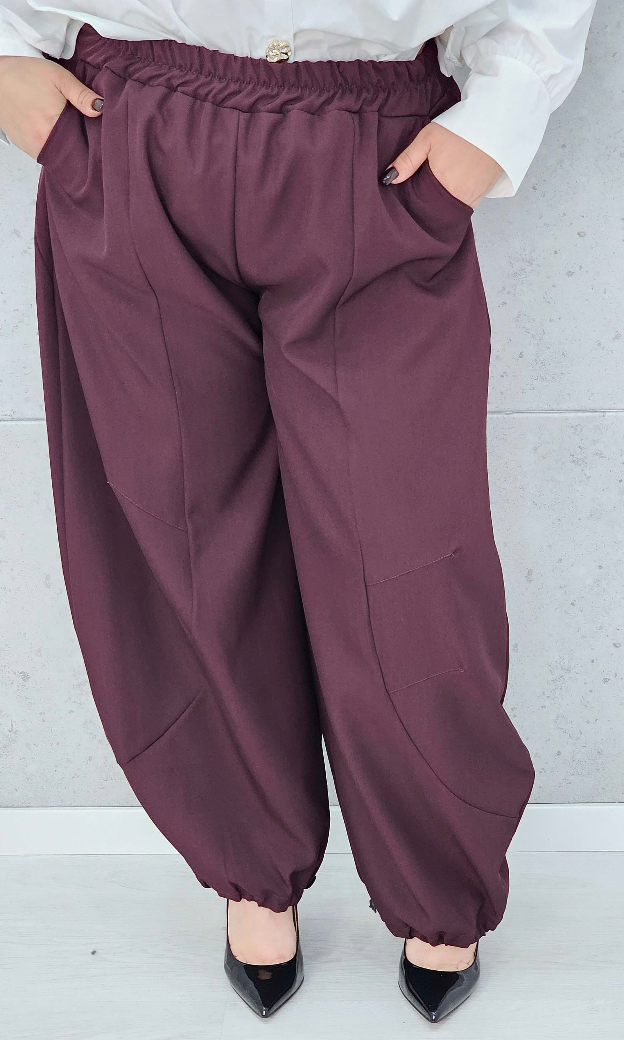 spodnie plus size z kieszeniami i luźnym krojem przodem