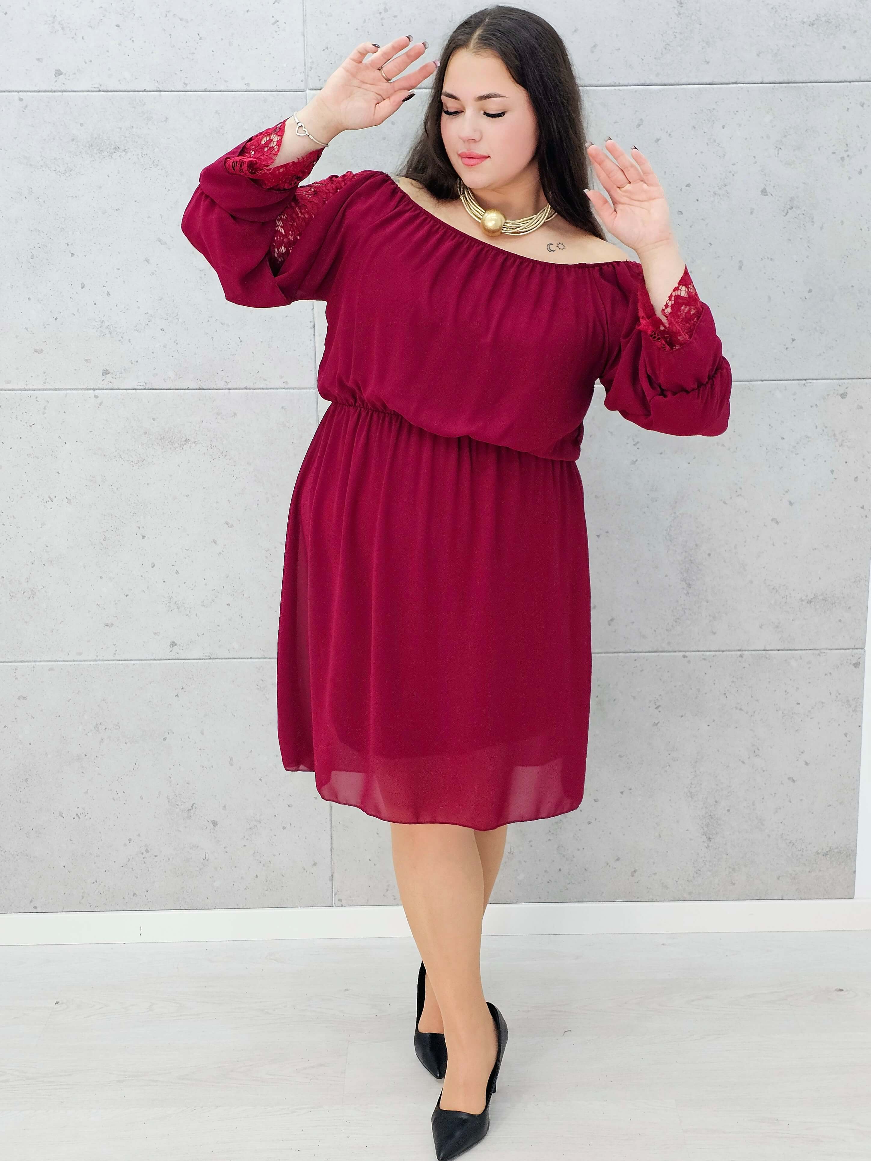 Bordowa sukienka hiszpanka plus size – Stylowa XL całość