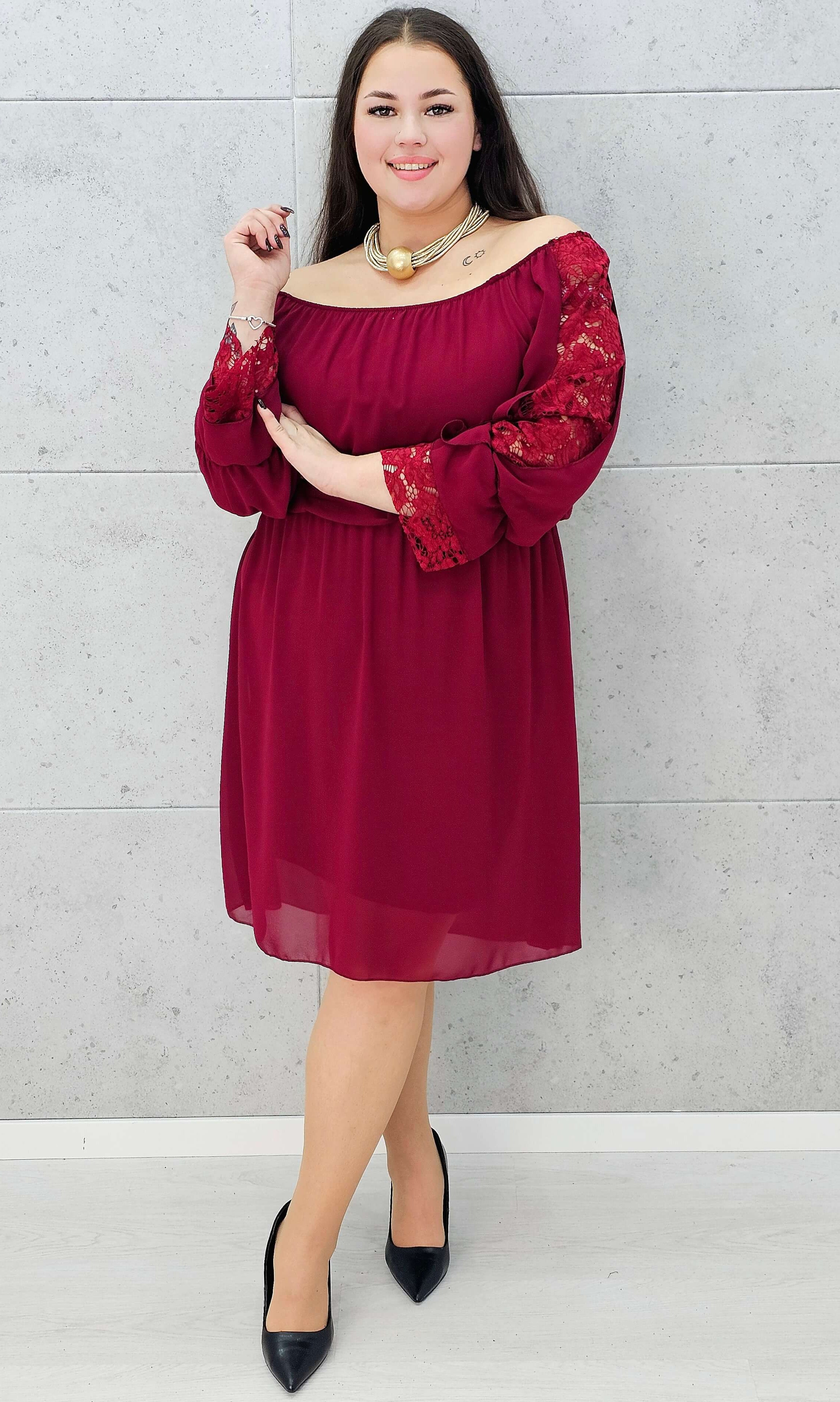 Bordowa sukienka hiszpanka plus size – Stylowa XL rękaw