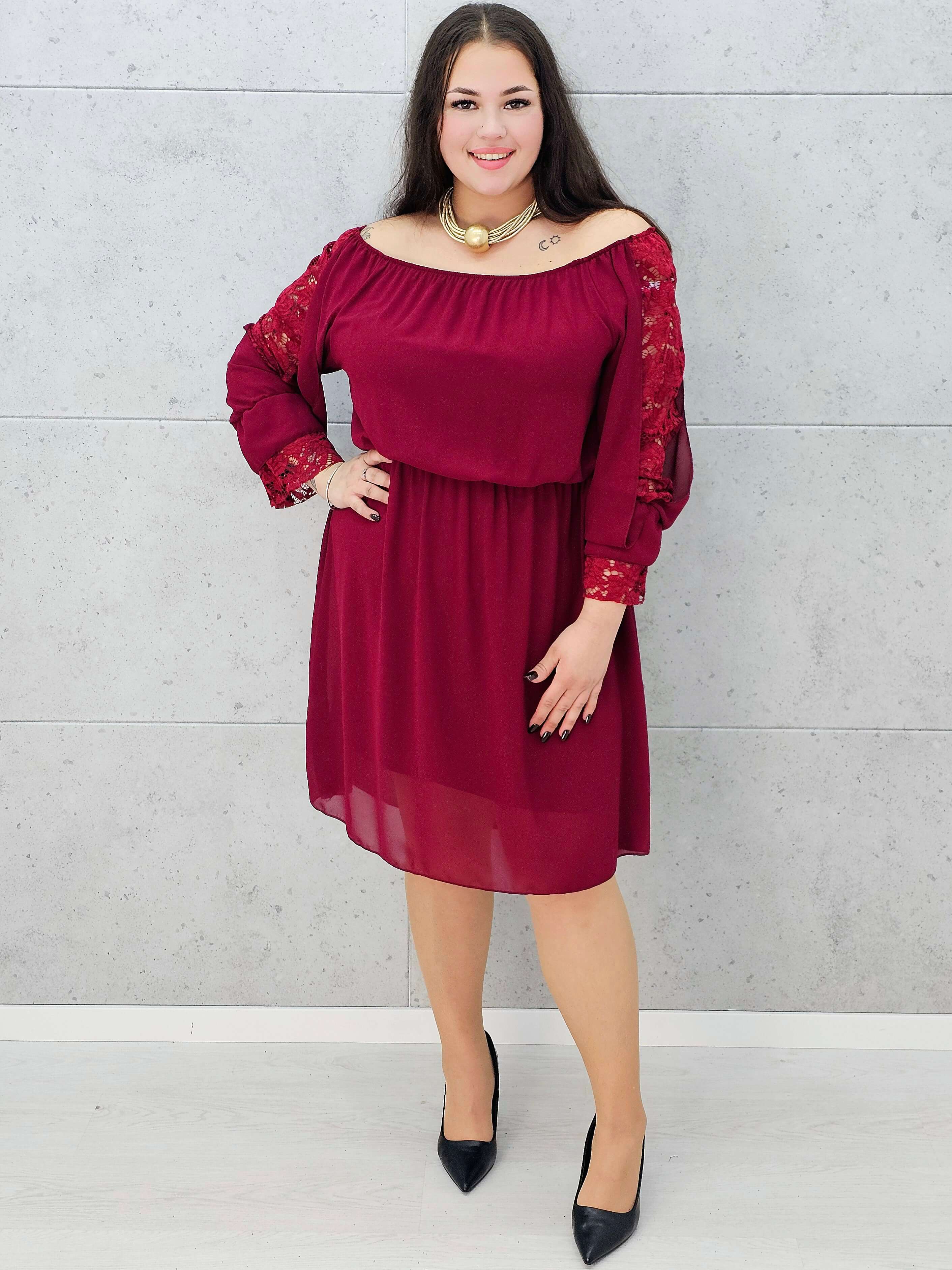 Bordowa sukienka hiszpanka plus size – Stylowa XL