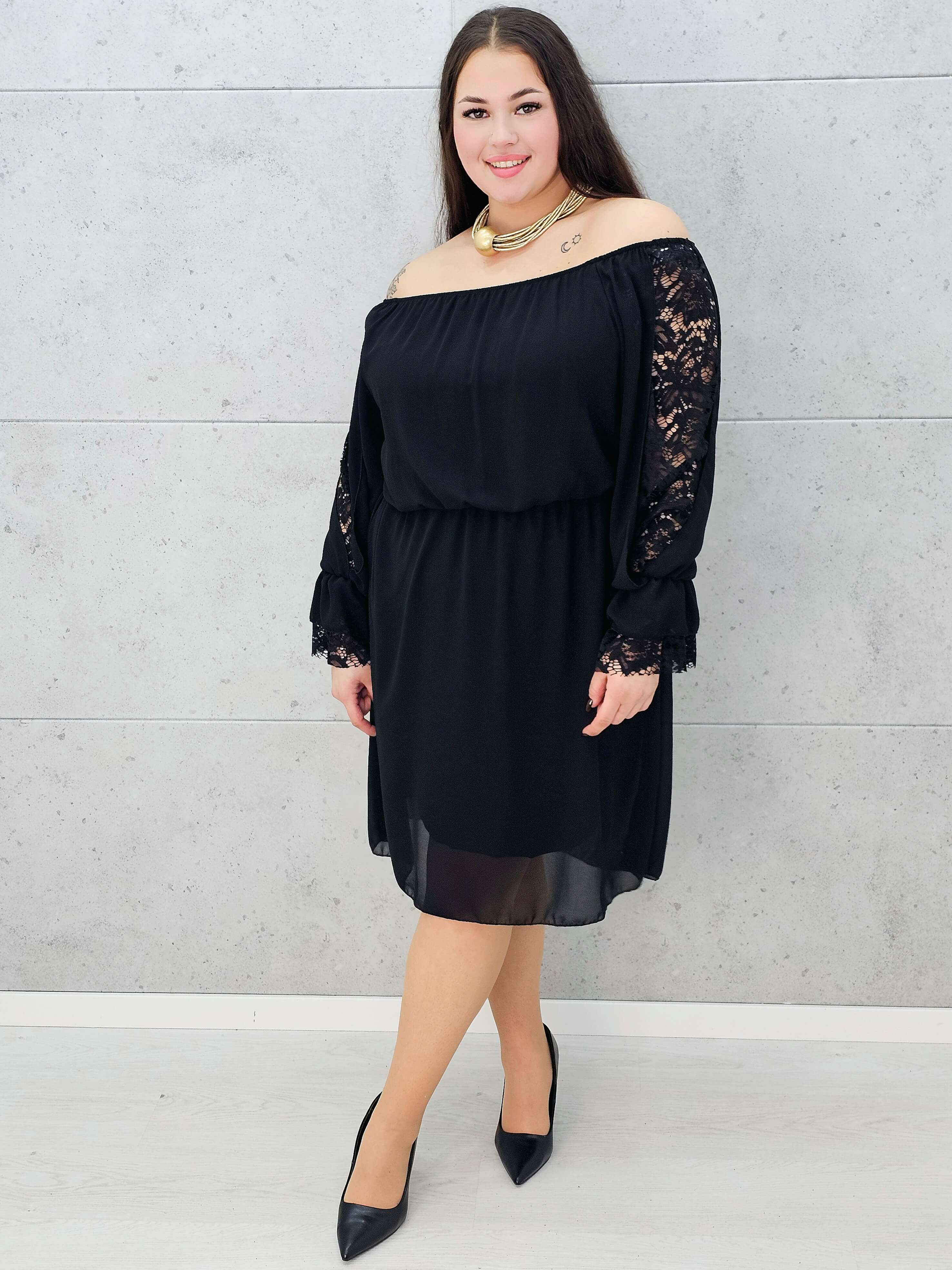 Czarna sukienka hiszpanka plus size – Stylowa XL bok rękawa
