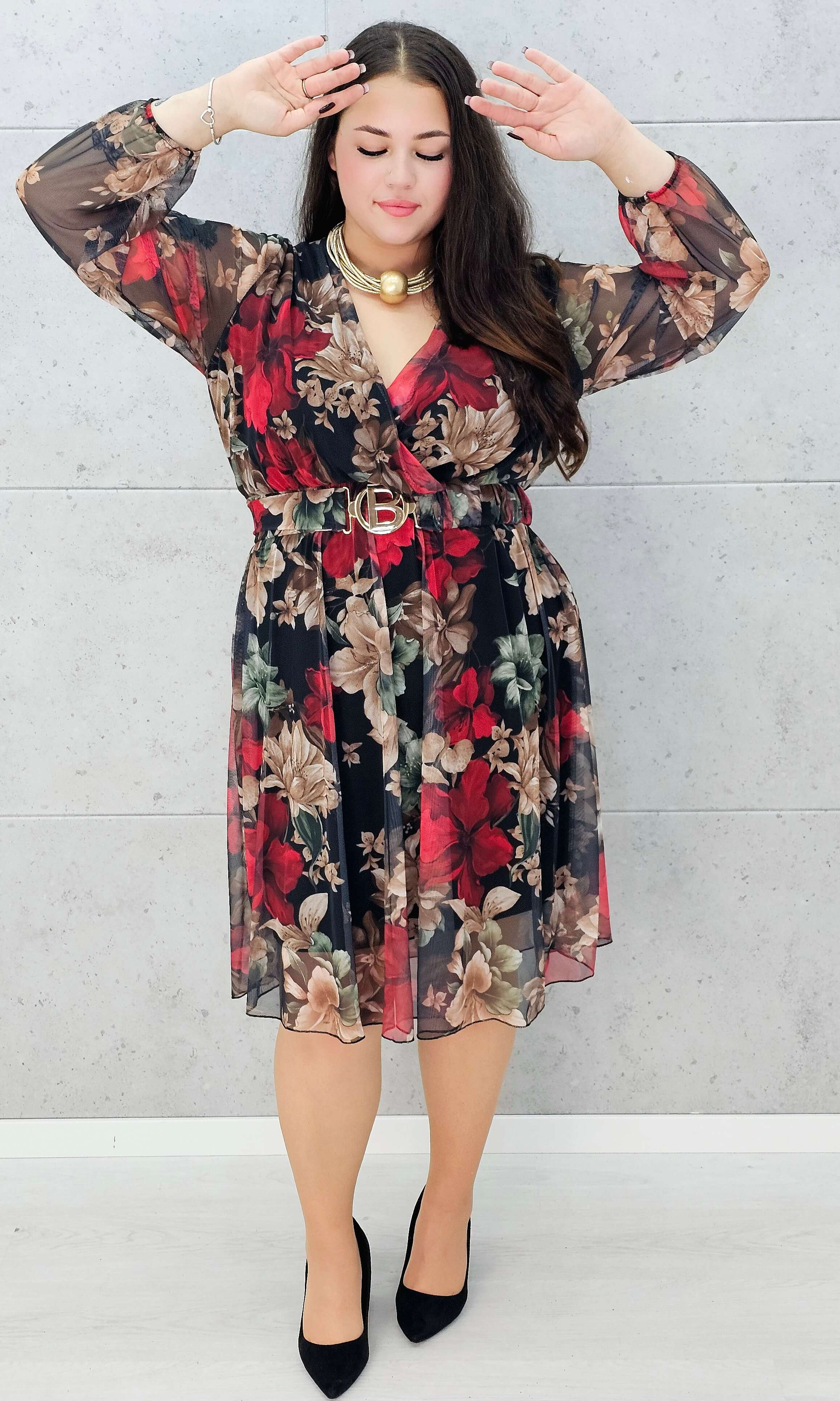 modna sukienka plus size w panterkę – detale