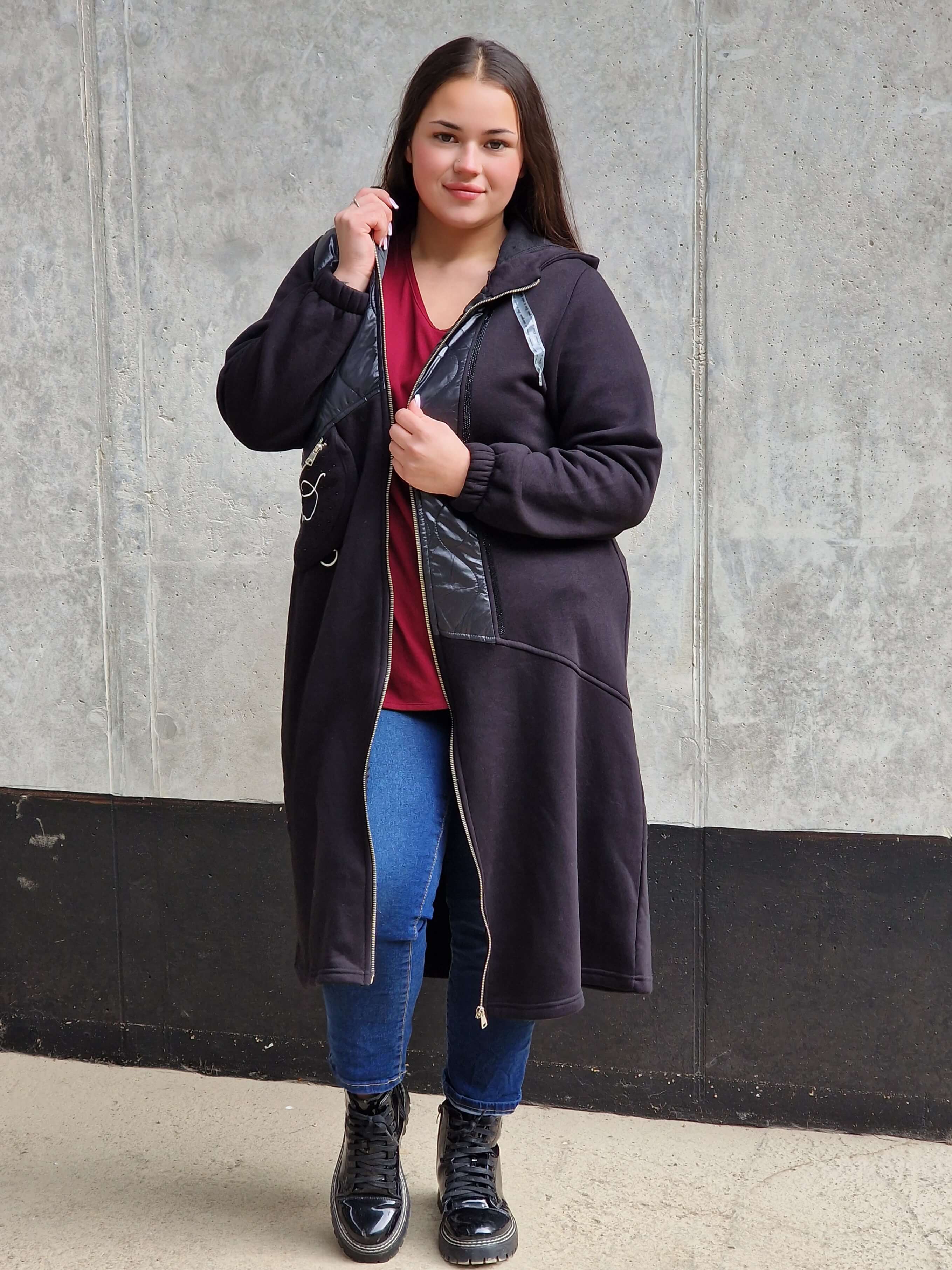 Długa bluza z kapturem i suwakiem Stylowa XL