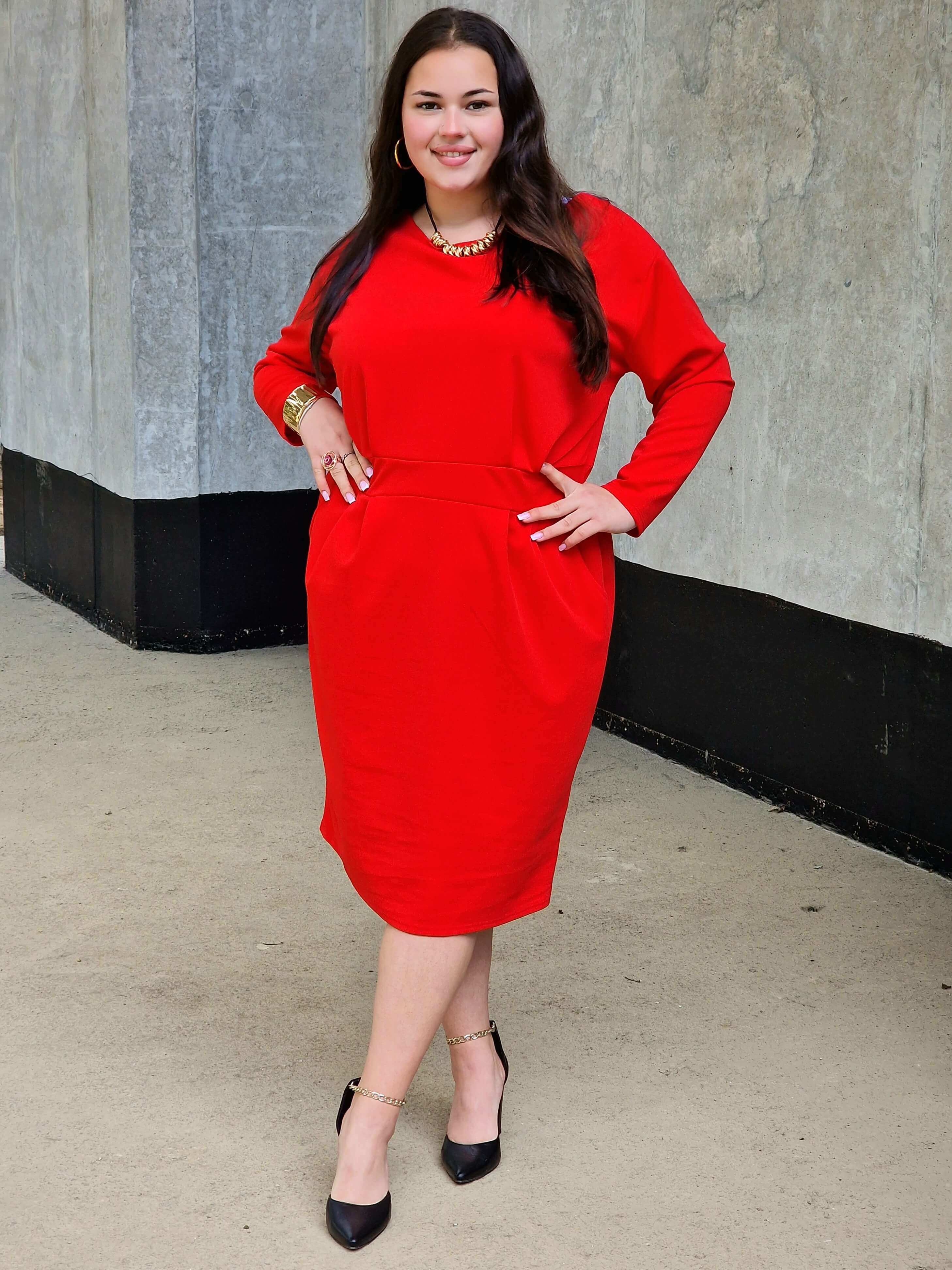 Czerwona sukienka midi Stylowa XL