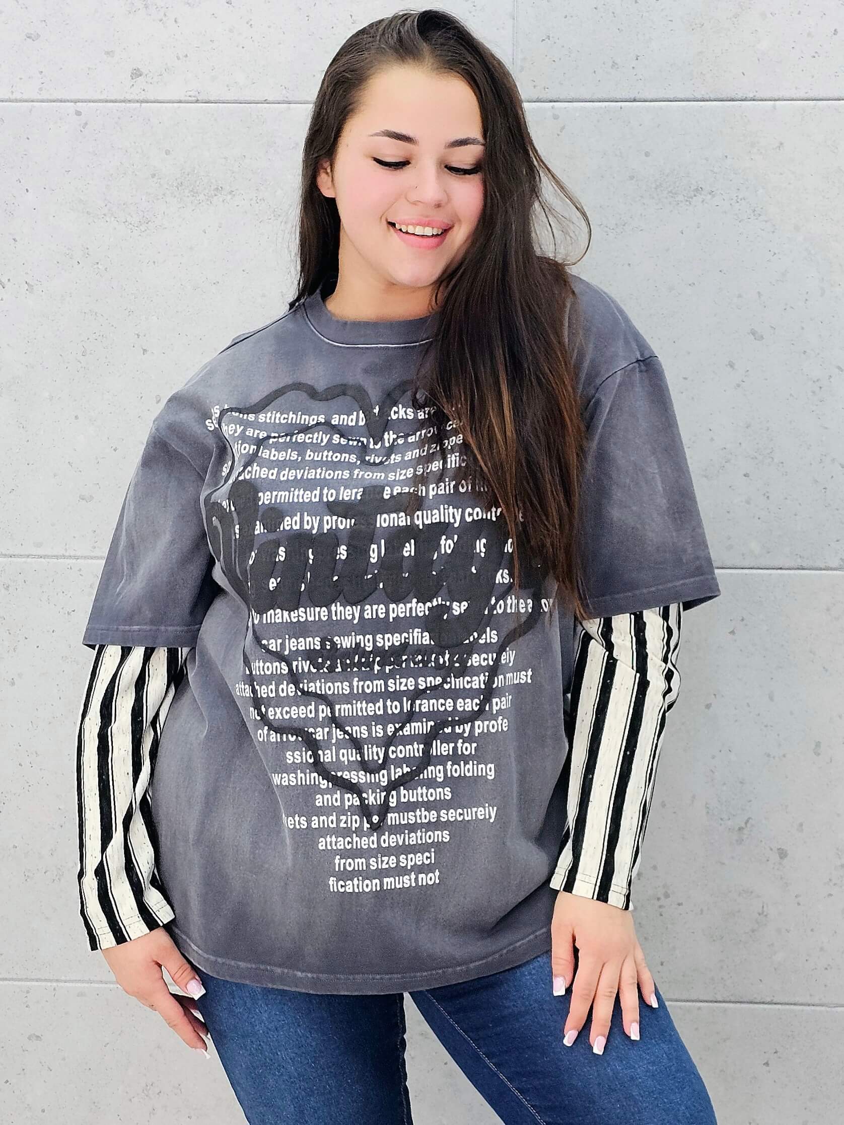 Bluza oversize z nadrukiem i zdobieniami Stylowa XL