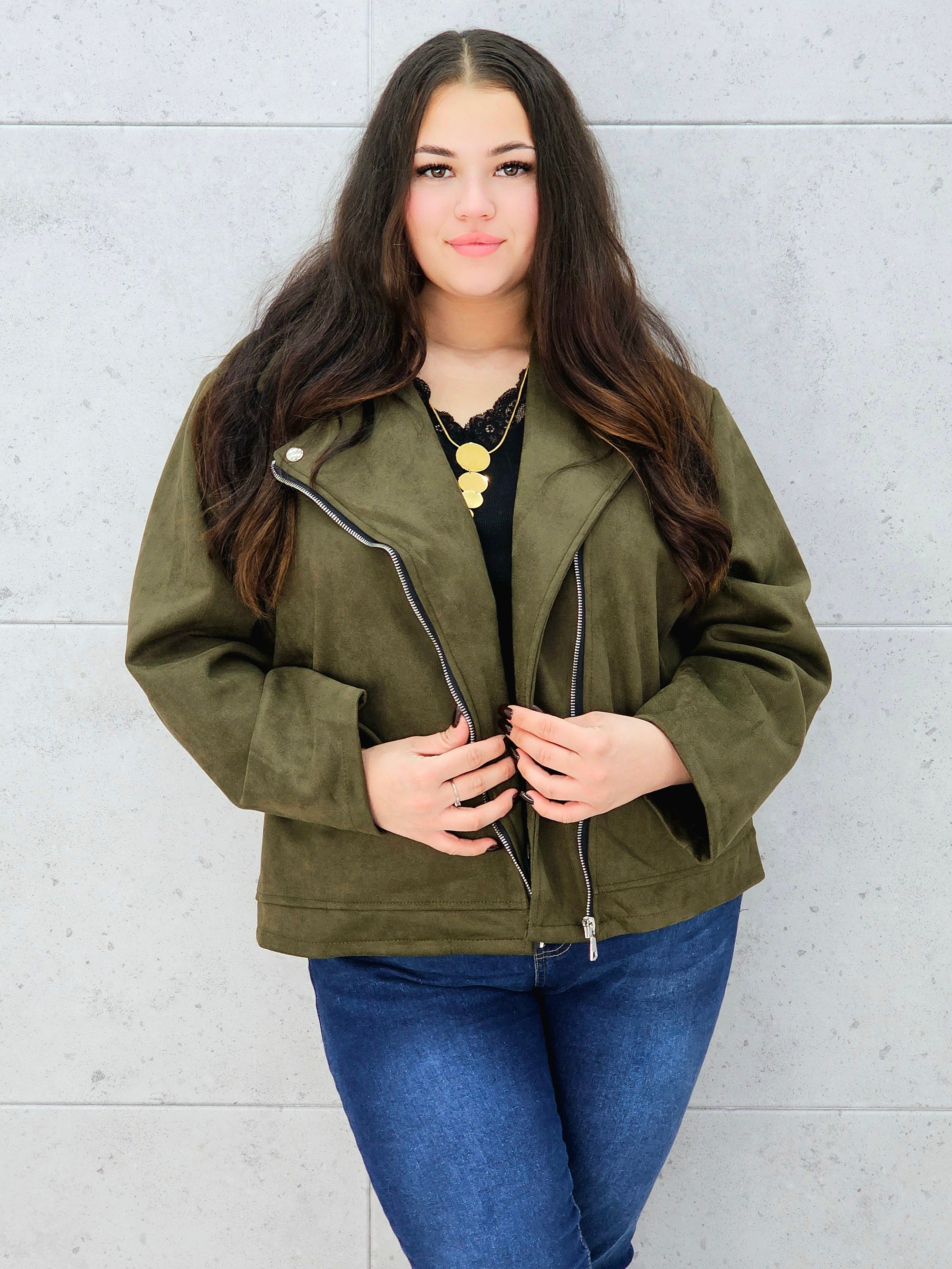 Kurtka ramoneska zamszowa khaki - rozmiary Stylowa XL