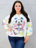 Damska bluzka oversize z nadrukiem- miki w kapturze Stylowa XL