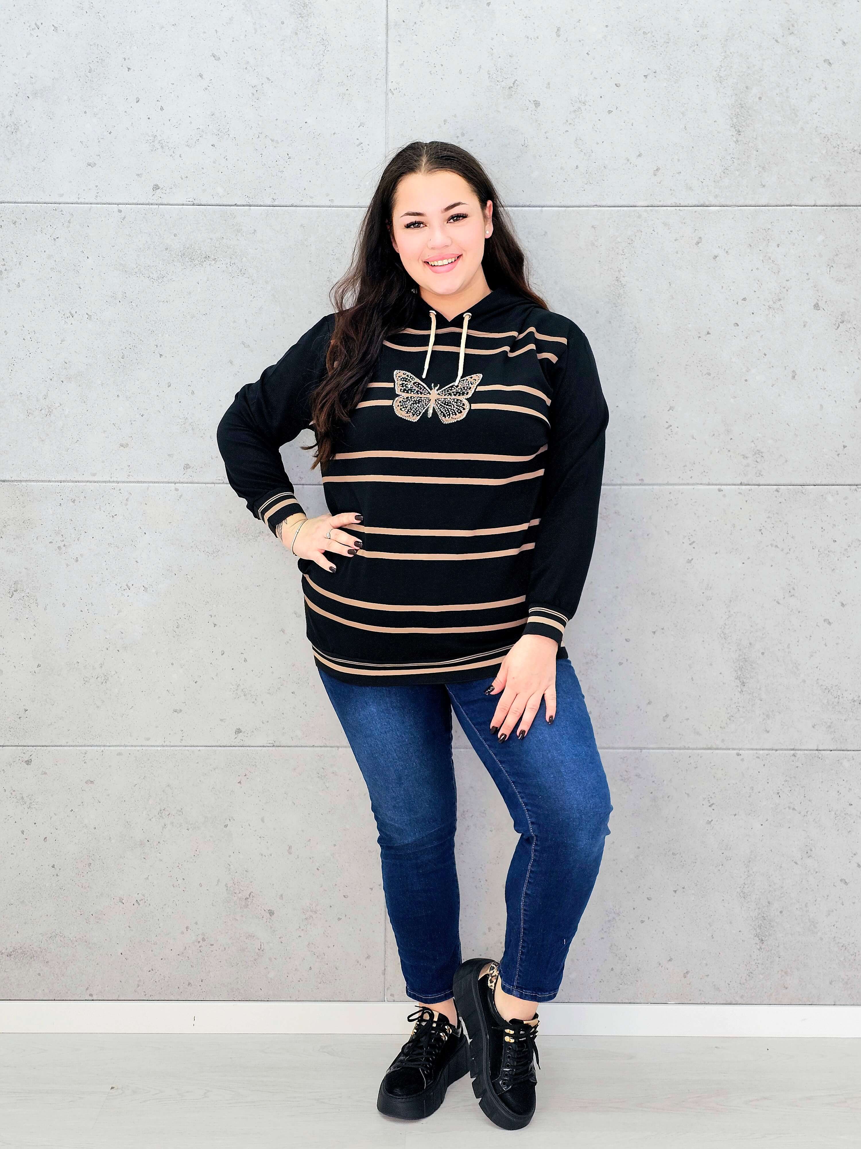 Bluza z kapturem i motywem motyla Stylowa XL