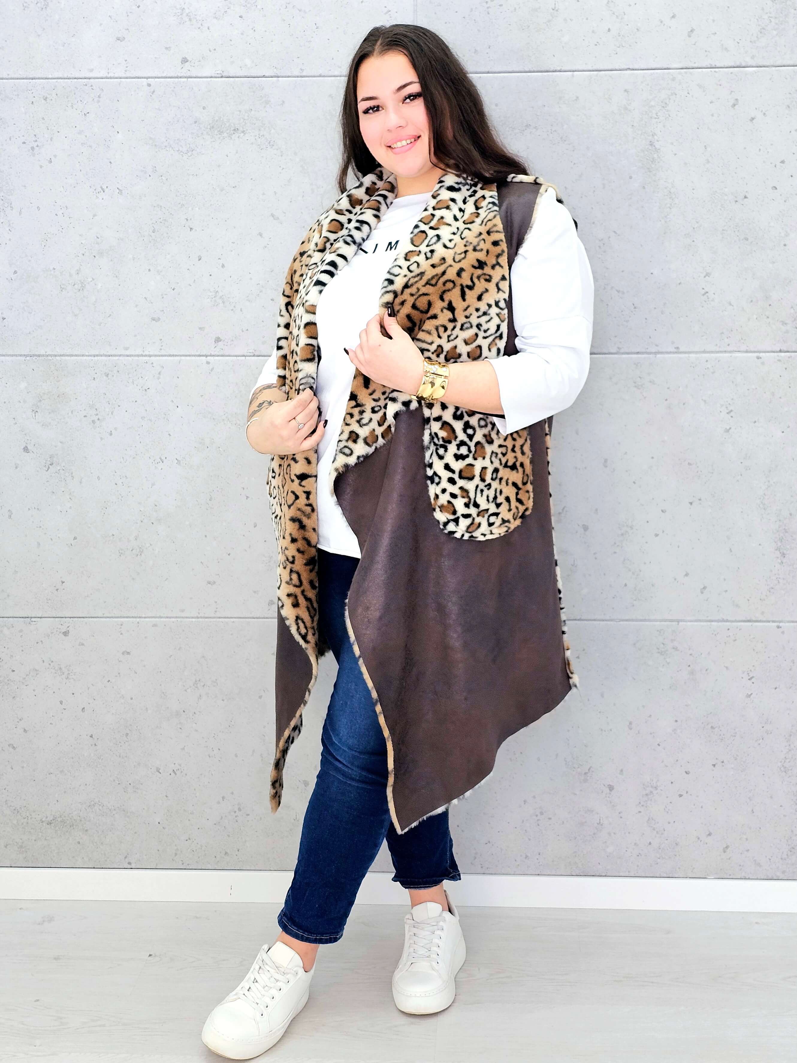 Kamizelka z futerkiem w zwierzęcy wzór Stylowa XL