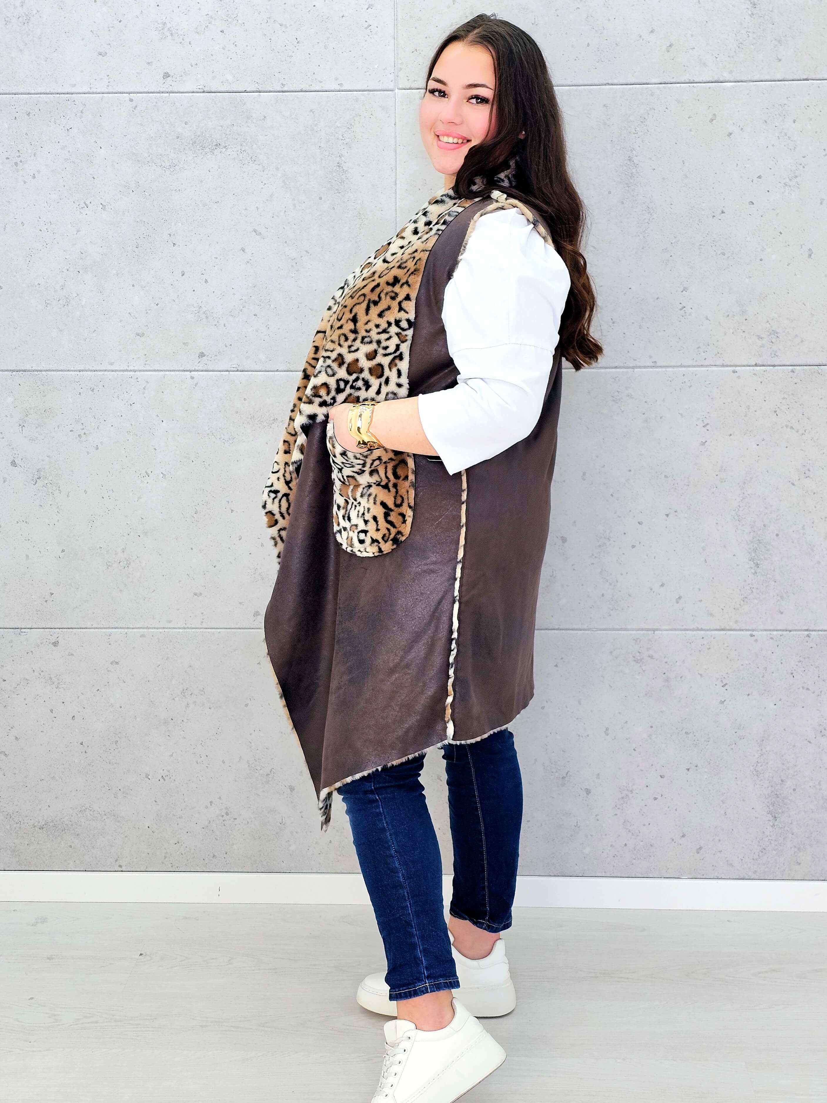 Kamizelka z futerkiem w zwierzęcy wzór Stylowa XL